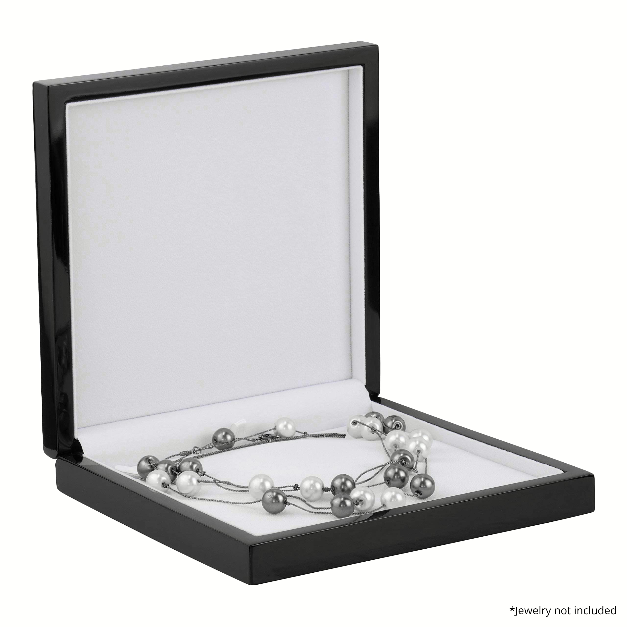 Elegant Wooden Piano Necklace Gift Box - Large Jewelry Storage Case for Necklaces, Pearls & Pendants - Premium Pearl Necklace Box with 2 Piece Packer & Ribbon (Black) - Perfect for Jewelry Gifting, Wedding Accessories & Luxury Present Packaging
