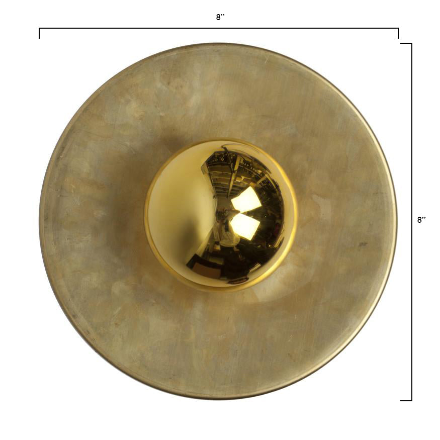8 Inch Brass Discus Flush Mount Ceiling Light - Vintage Industrial Style Fixture for Bedroom, Living Room, Kitchen & Hallway Lighting