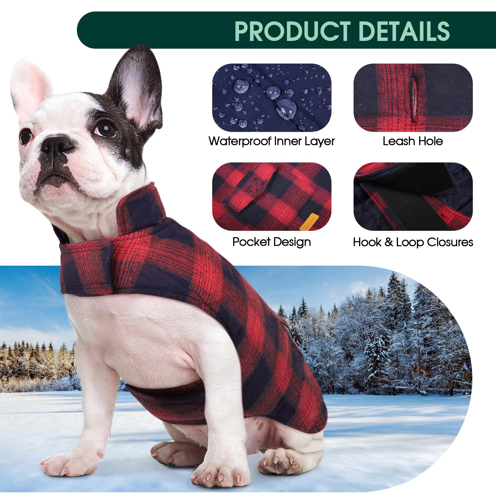Kuoser Reversible Dog Winter Coat - Windproof & Warm British Style Puppy Jacket for Small, Medium & Large Dogs - Red (Perfect for Cold Weather Walks & Outdoor Adventures)