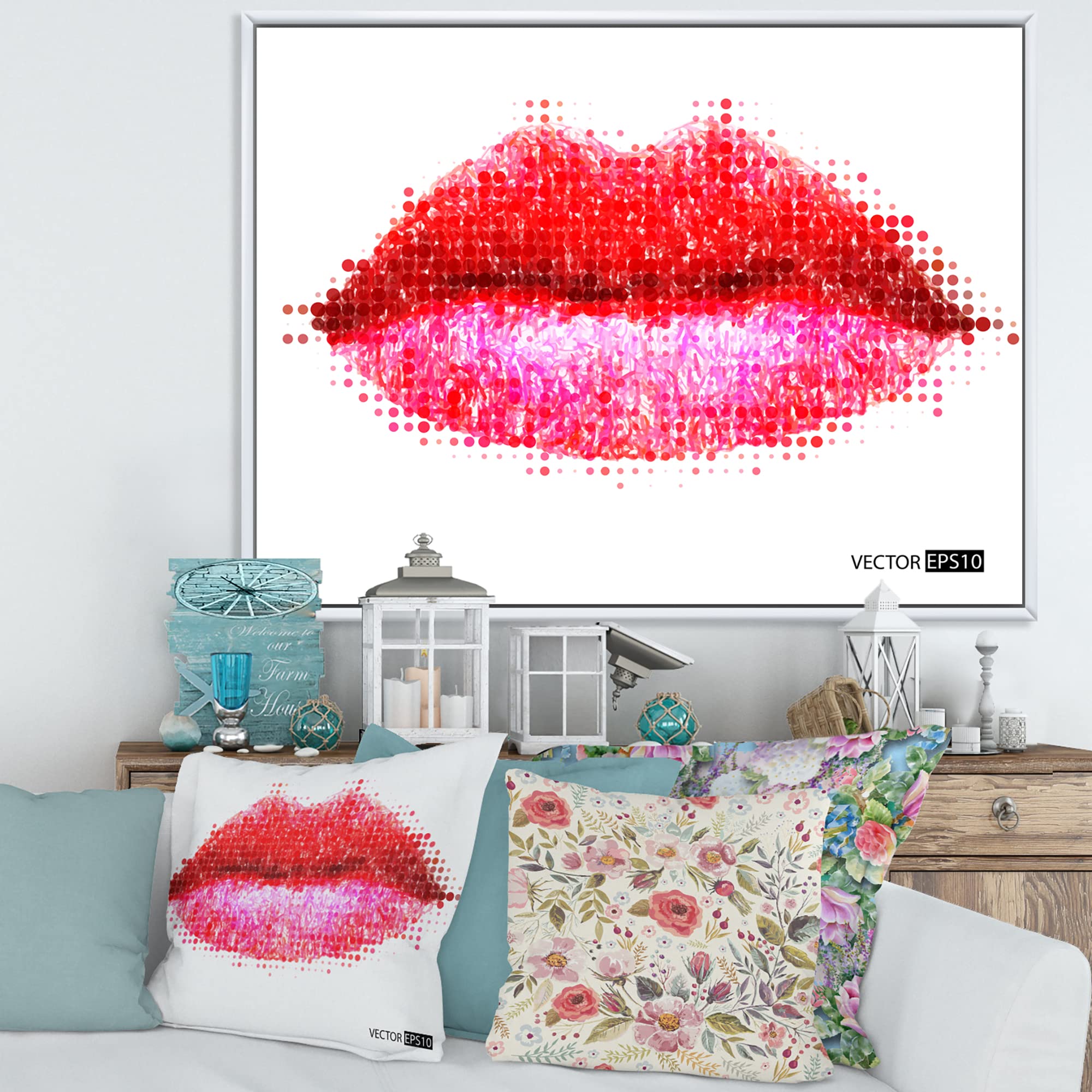 Abstract Red Woman Lips Canvas Wall Art Print - Modern Framed Home Decor for Living Room, Bedroom & Office