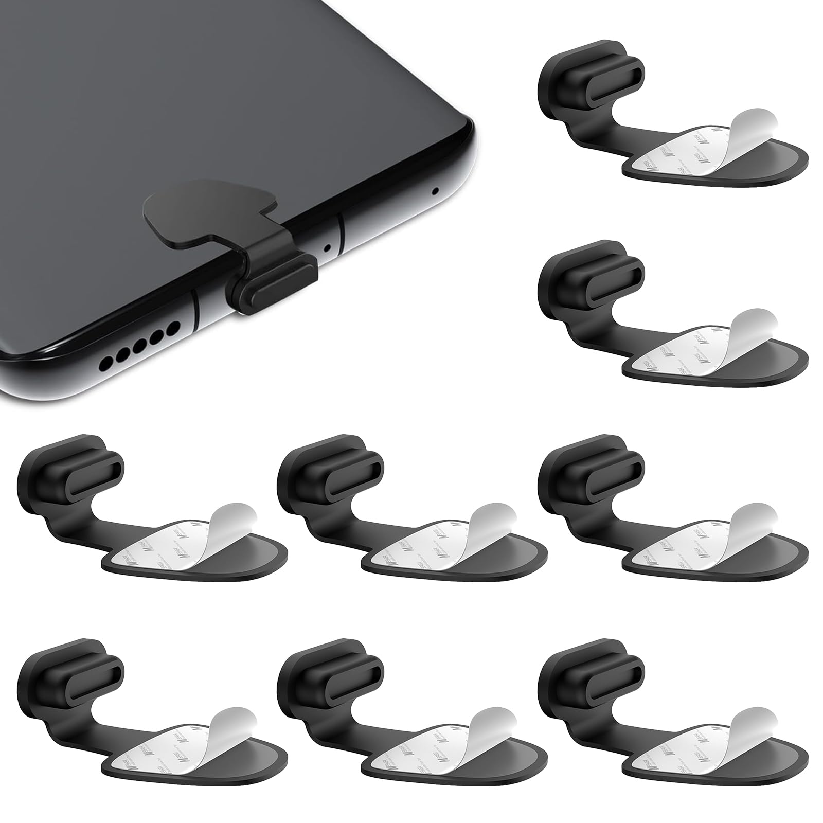 MHDUYEG USB C Dust Protection Plugs 8-Pack - Anti-Dust Silicone USB C Port Covers for Smartphones, Laptops, Tablets & More (Black) - Perfect for Travel, Office & Home Use to Keep Ports Clean