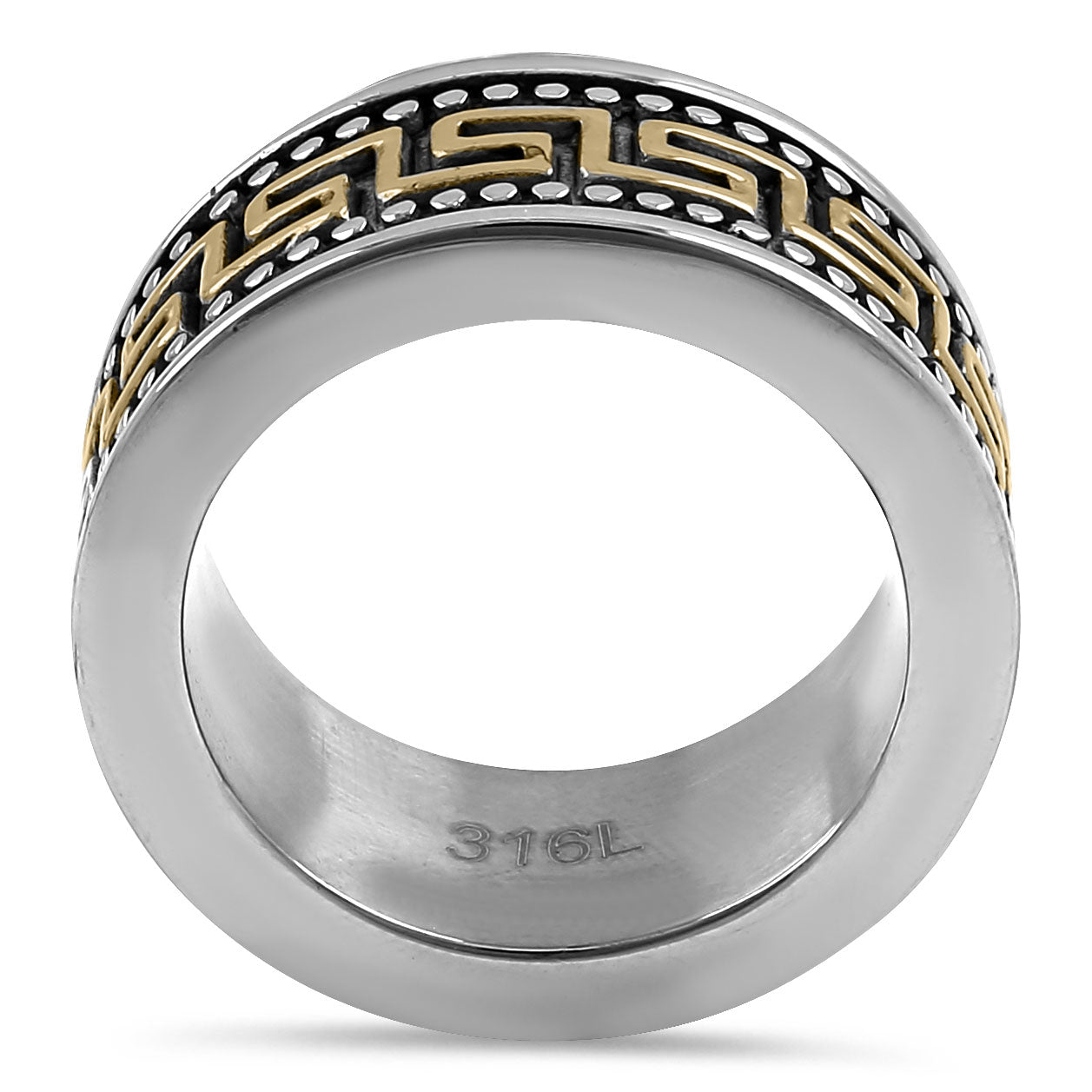 Stainless Steel Gold Plated Greek Pattern Band Ring for Women - Elegant Fashion Jewelry for Parties, Weddings & Everyday Wear