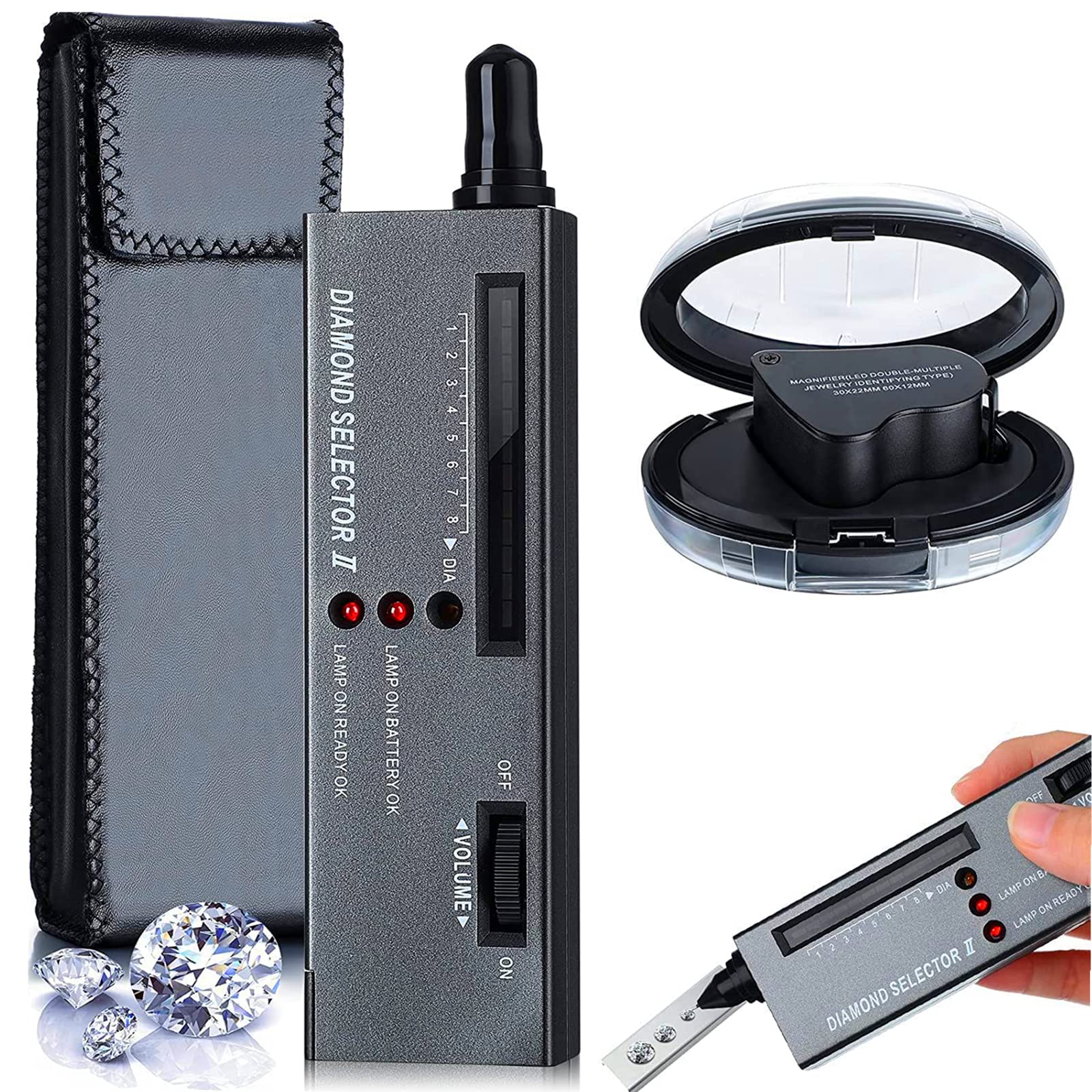 Professional Diamond Tester Pen with 30X & 60X Illuminated Jewelry Loupe - High Accuracy Thermal Conductivity Meter for Gemstone Testing | Perfect for Jewelers, Pawn Shops & Gem Enthusiasts (Home, Lab & Field Use)