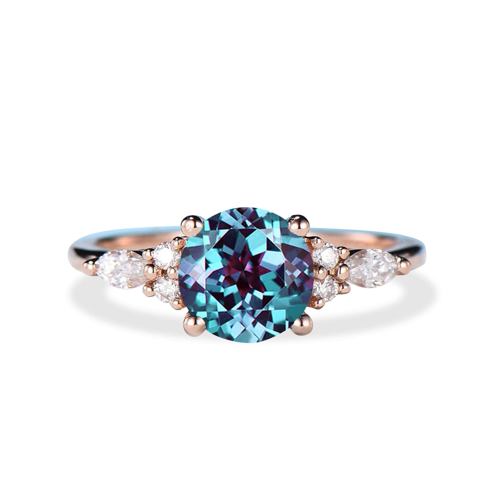 7mm Round Cut Color-Change Alexandrite Engagement Ring - Sterling Silver/10K/14K/18K Solid Rose Gold | June Birthstone Wedding Ring, Healing Gemstone Jewelry for Women | Perfect for Proposals, Anniversaries & Birthday Gifts | Includes Gift Box