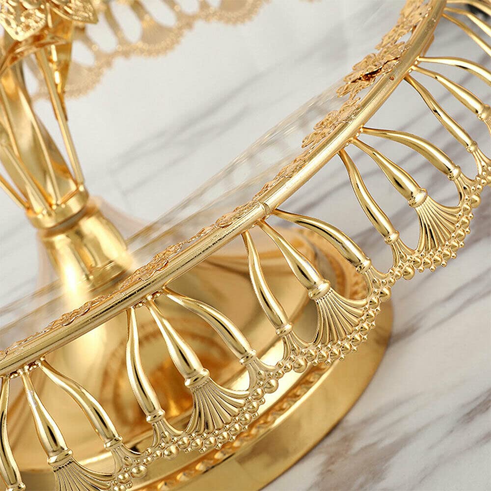 3-Tier Gold Metal Cupcake Stand - Round Glass Display Tower for Wedding, Birthday, Party & Dessert Events - Perfect for Cake, Pastry & Sweet Treats Presentation