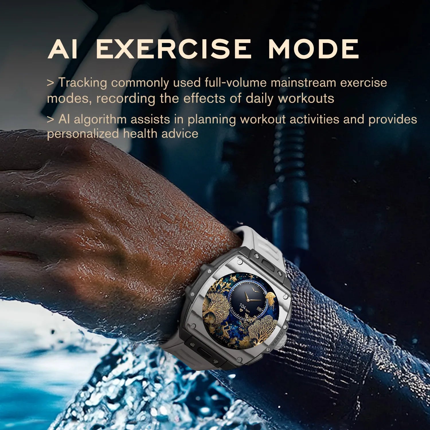 VERTU GRAND Diamonds Smart Watch for Men - Blue & White Carbon Fiber Luxury Smartwatch with Fitness Tracking, Heart Rate Monitor & Waterproof Design | Perfect for Business, Gym & Outdoor Activities