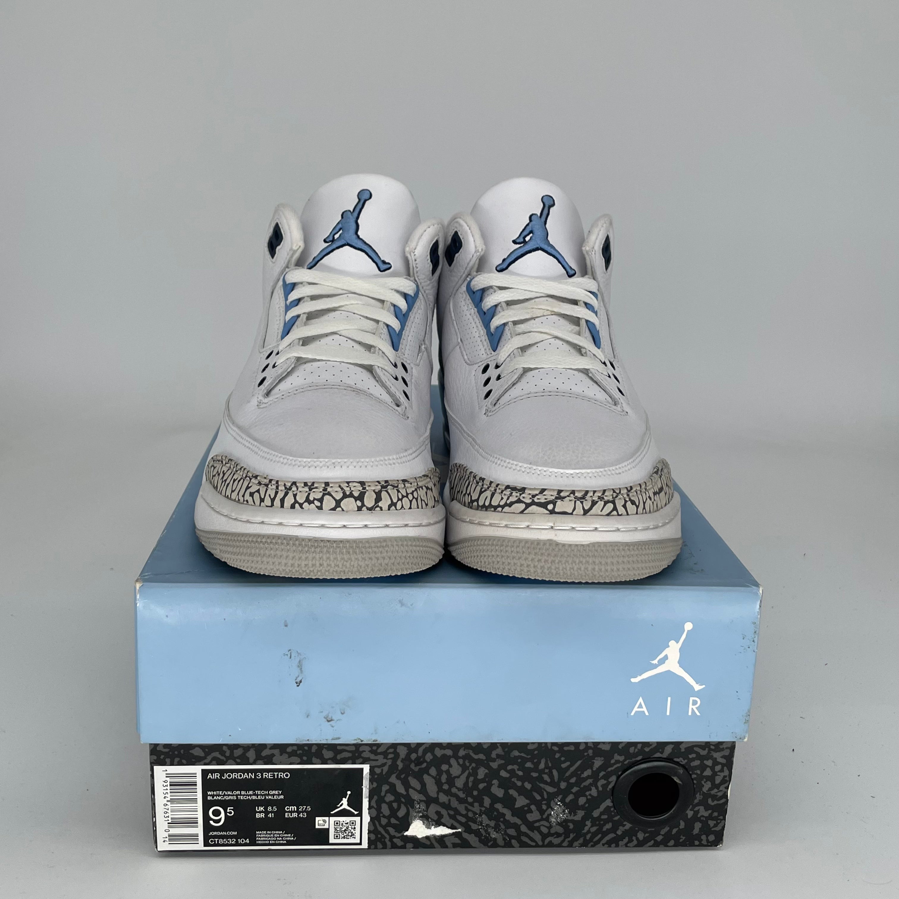 AIR JORDAN 3 UNC Men's Basketball Shoes Size 9.5 - Authentic Retro Sneakers CT8532-104 | Perfect for Casual Wear, Street Style & Sneaker Collectors