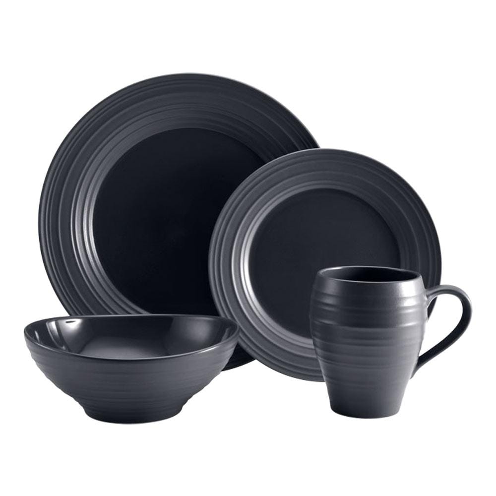 Swirl Graphite 4-Piece Dinnerware Set - Elegant Plates, Bowls, Forks & Spoons for Formal Dining, Dinner Parties & Home Decor