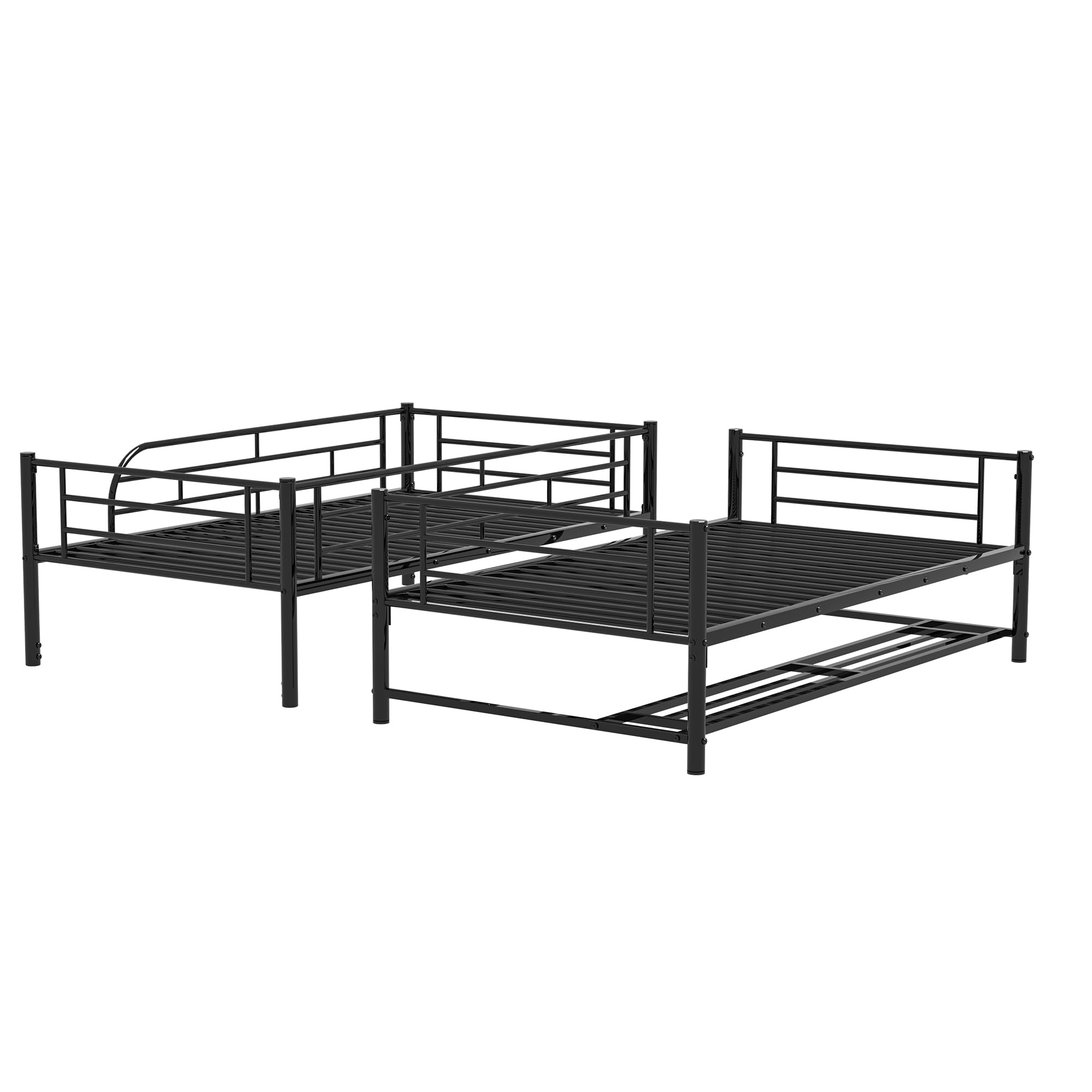 Merax Twin Over Twin Metal Bunk Bed with Storage Shelf, Ladder & Safety Guard Rails - Space Saving Kids Bedroom Furniture for Small Rooms, Dorms or Guest Rooms (Black)