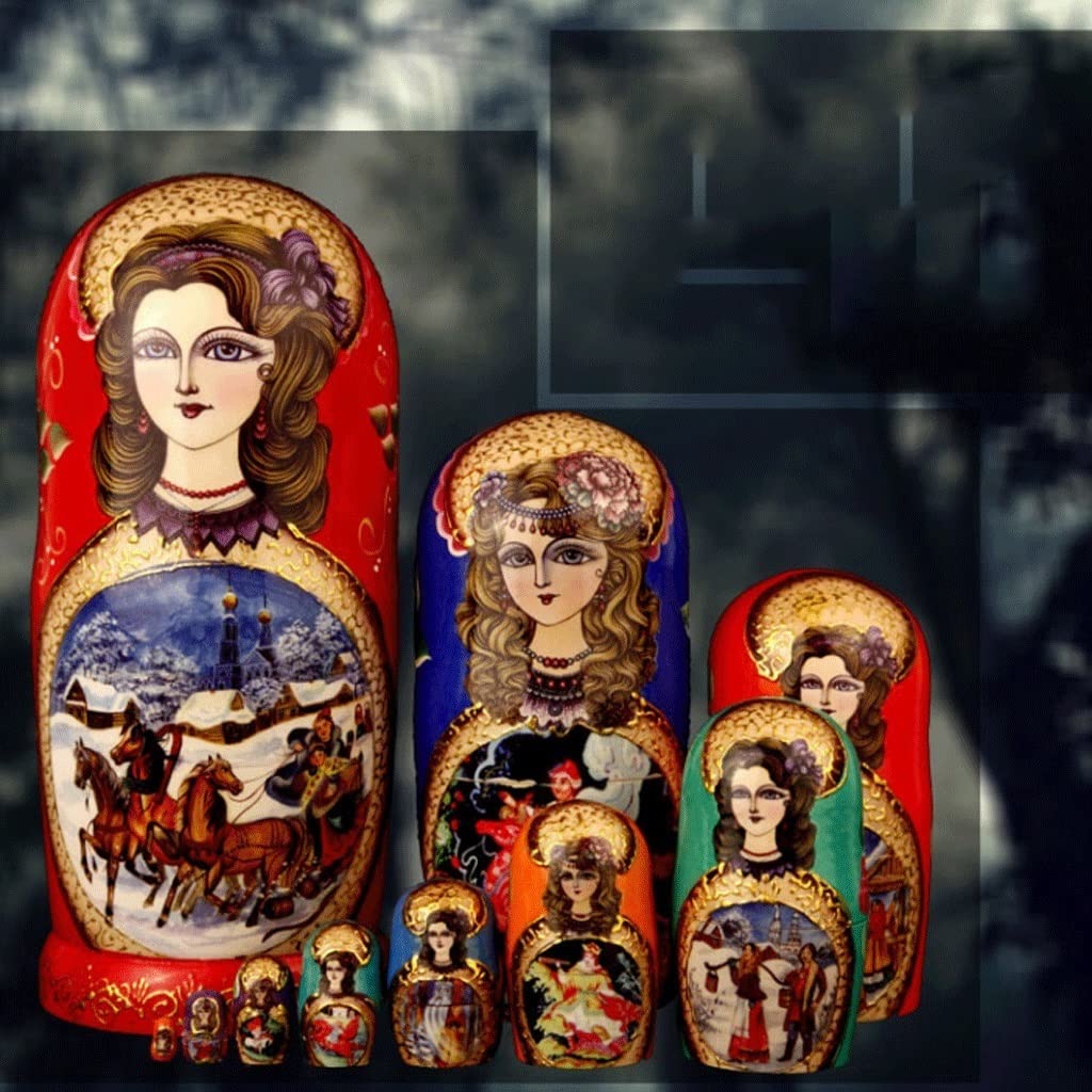 Hand-Painted Russian Nesting Dolls - 10-Piece Wooden Matryoshka Babushka Set - Traditional Folk Art Home Decor, Collectible Gift for Christmas, Halloween & Birthdays - Perfect for Shelf Displays, Themed Parties & Cultural Gifting