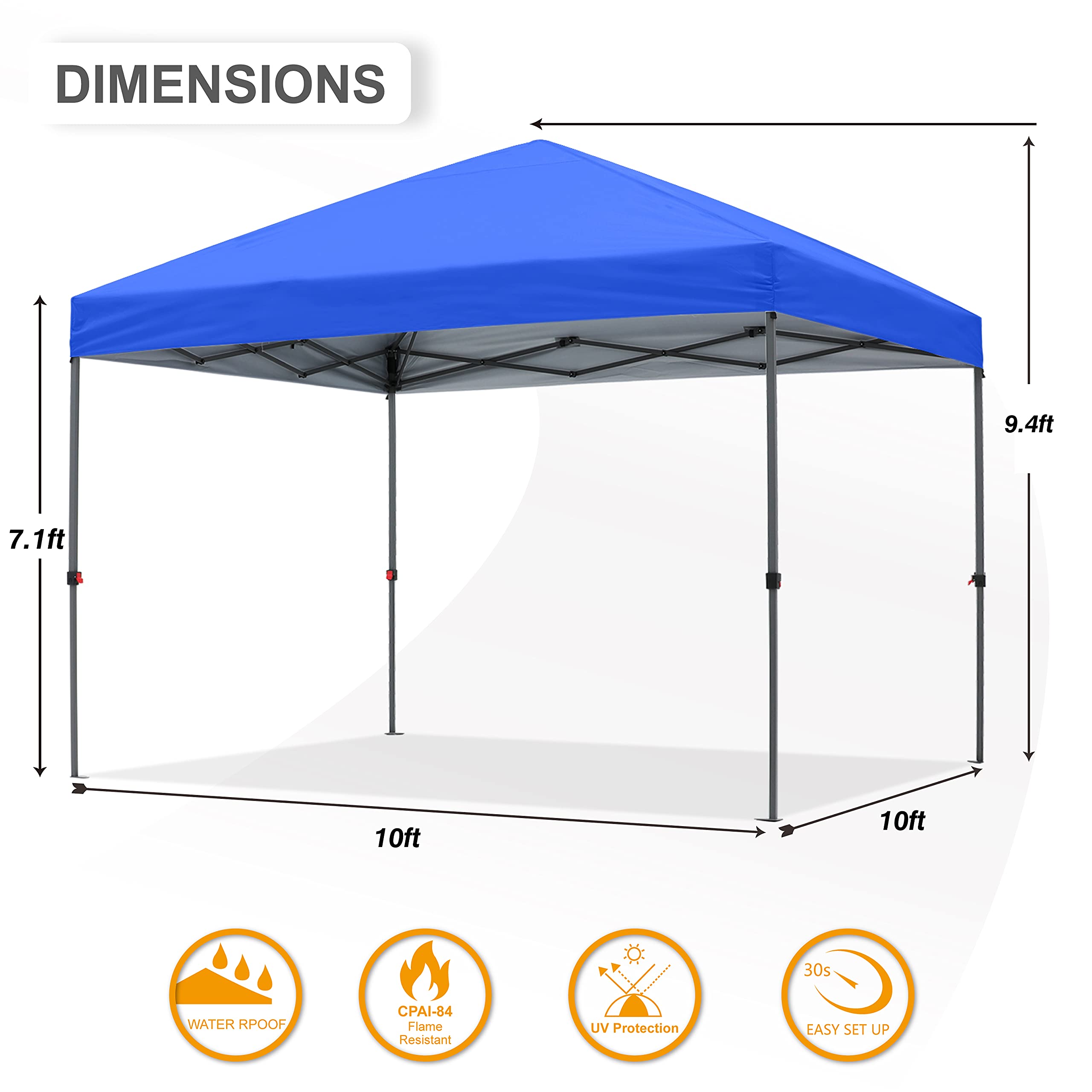 10x10 Pop Up Canopy Tent - Portable Beach & Backyard Shade with Wheeled Carry Bag, 4 Ropes, Stakes & Sandbags - Blue - Perfect for Outdoor Picnics, Camping & Beach Parties