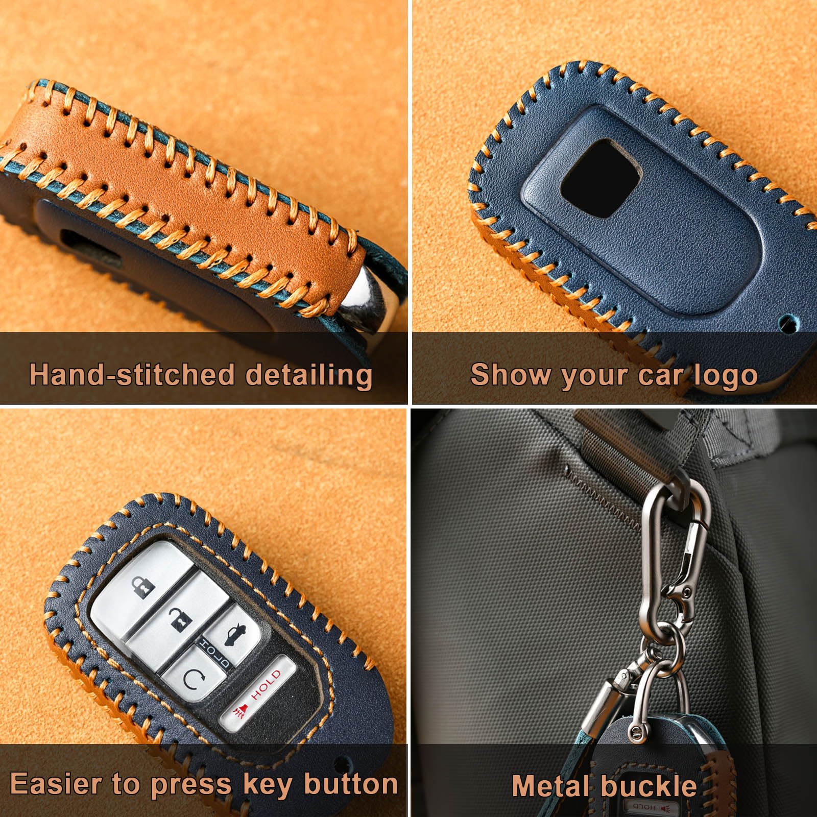 Genuine Leather Key Fob Cover for Honda Accord Civic CRV HRV Passport Pilot Odyssey Ridgeline Insight - Premium Key Case with Keychain (Brown) | Car Accessories for Protection & Style