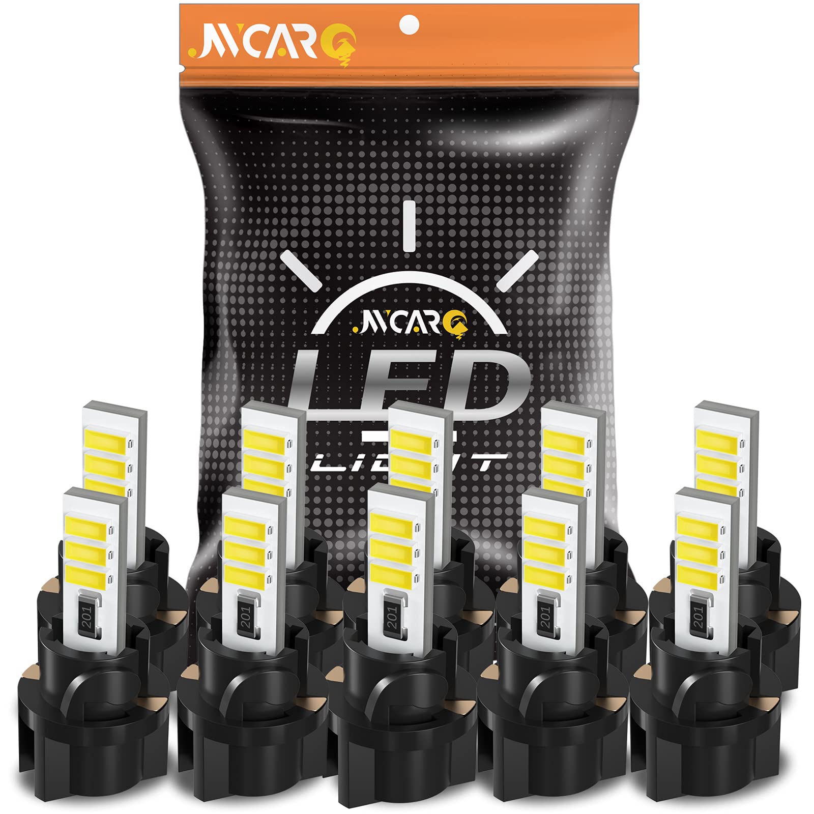 10-Pack T5 LED Bulbs - JWCARO 37 Super White LED Bulbs for Dash & Instrument Panel - Replacement for 2721/74/73/2723/70 Wedge Bulbs & PC74 Twist Sockets - Perfect for Car Dashboard, Cluster Lights & Interior Lighting Upgrades
