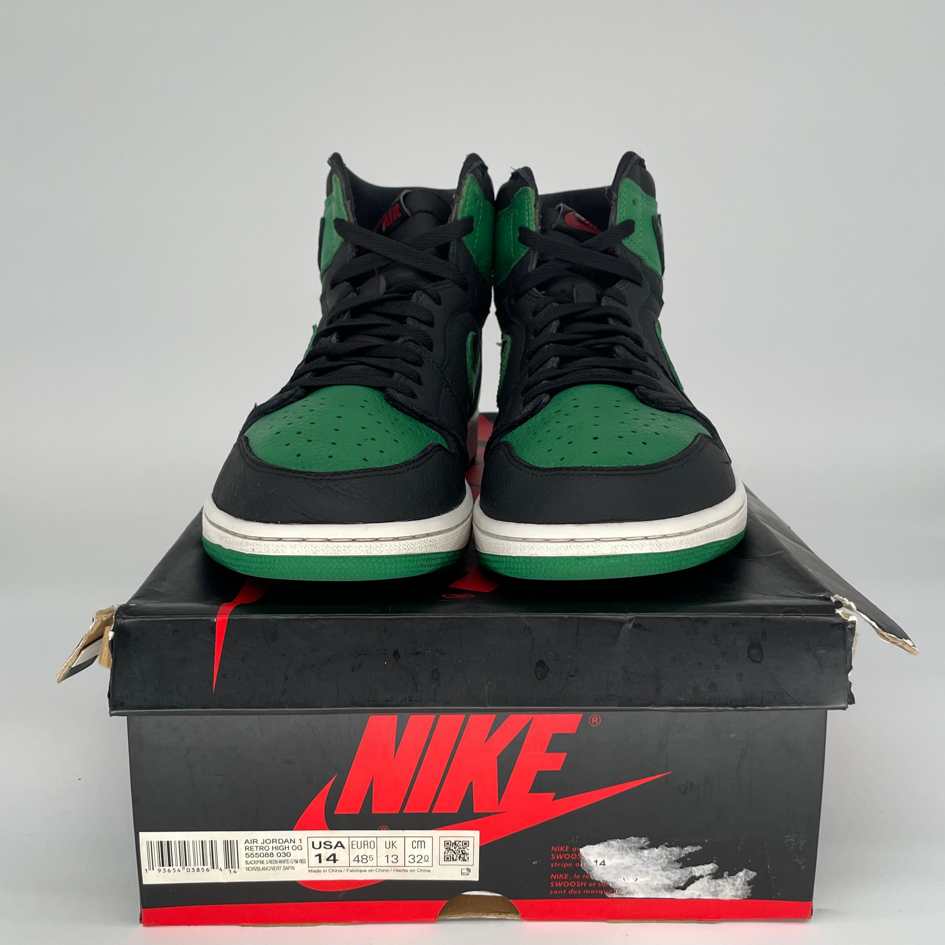 AIR JORDAN 1 Retro High OG Pine Green Black Men's Basketball Shoes Size 14 - 555088-030 - Perfect for Sneaker Collectors & Streetwear Fashion