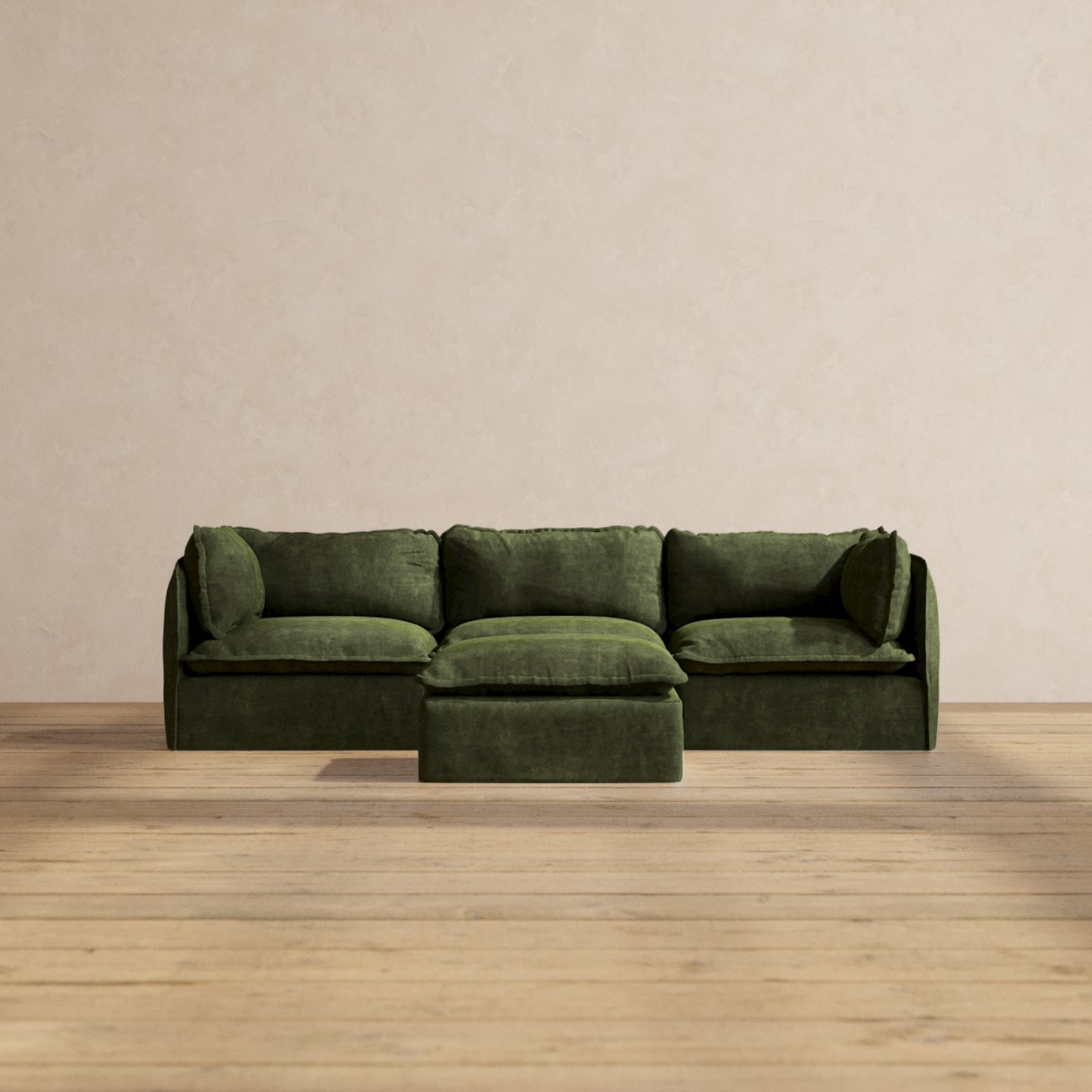 Modular Performance 3-Seater Sofa with Ottoman in Olive Green | Modern Sectional Couch for Living Room, Lounge & Family Room | Comfortable Blend Fabric for Relaxing & Entertaining