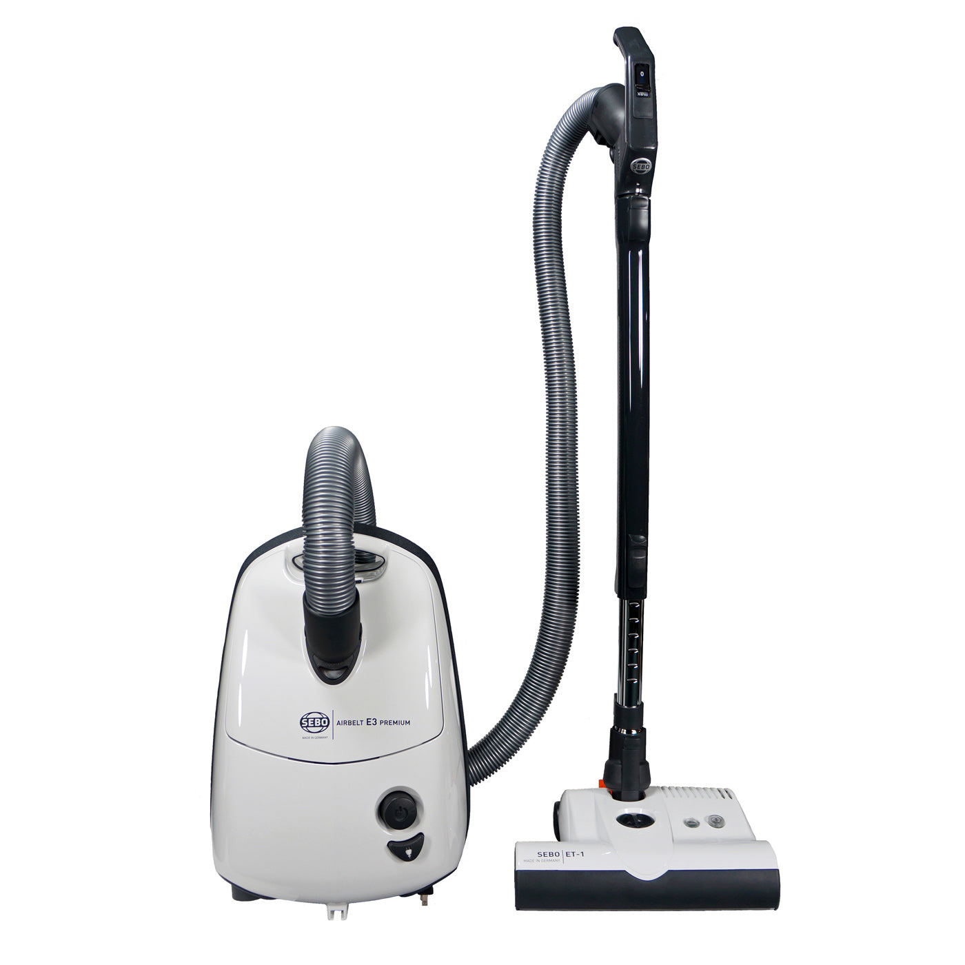 SEBO E3 Premium White Canister Vacuum Cleaner - Powerful Suction for Hardwood Floors & Carpets - Ideal for Pet Hair & Allergies - Home & Office Cleaning Solution