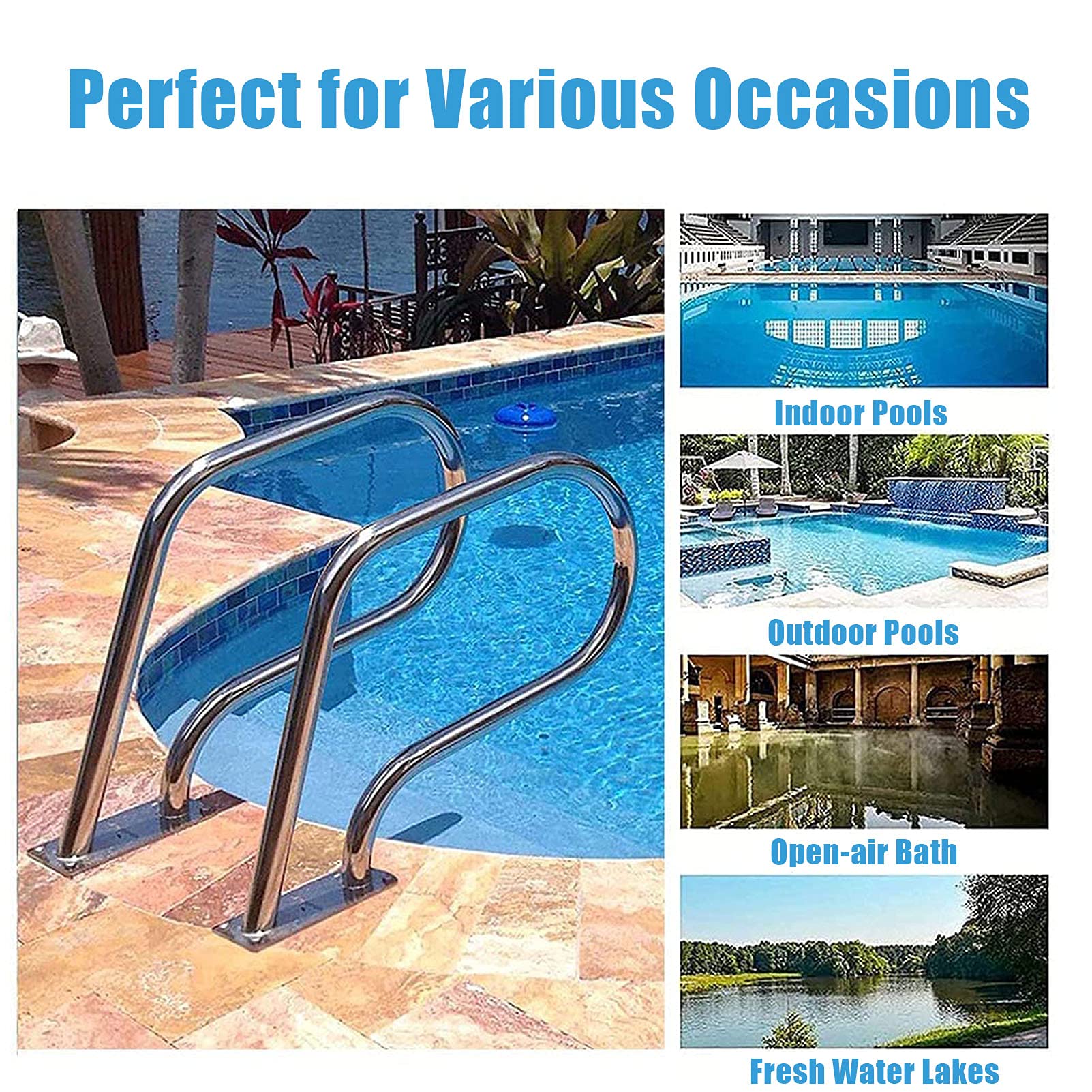 304 Stainless Steel Swimming Pool Handrail - 4ft Blue Rail Runner with Quick Mount Base for In-Ground Pools | Easy Installation | Safety Support for Pool Entry & Exit | Perfect for Elderly & Kids Swimming Safety