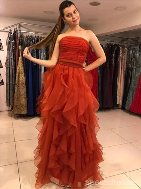 Elegant Rust A-Line Strapless Maxi Long Party Prom Evening Dress - Formal Gown for Homecoming, Wedding, Ball & Special Occasions
