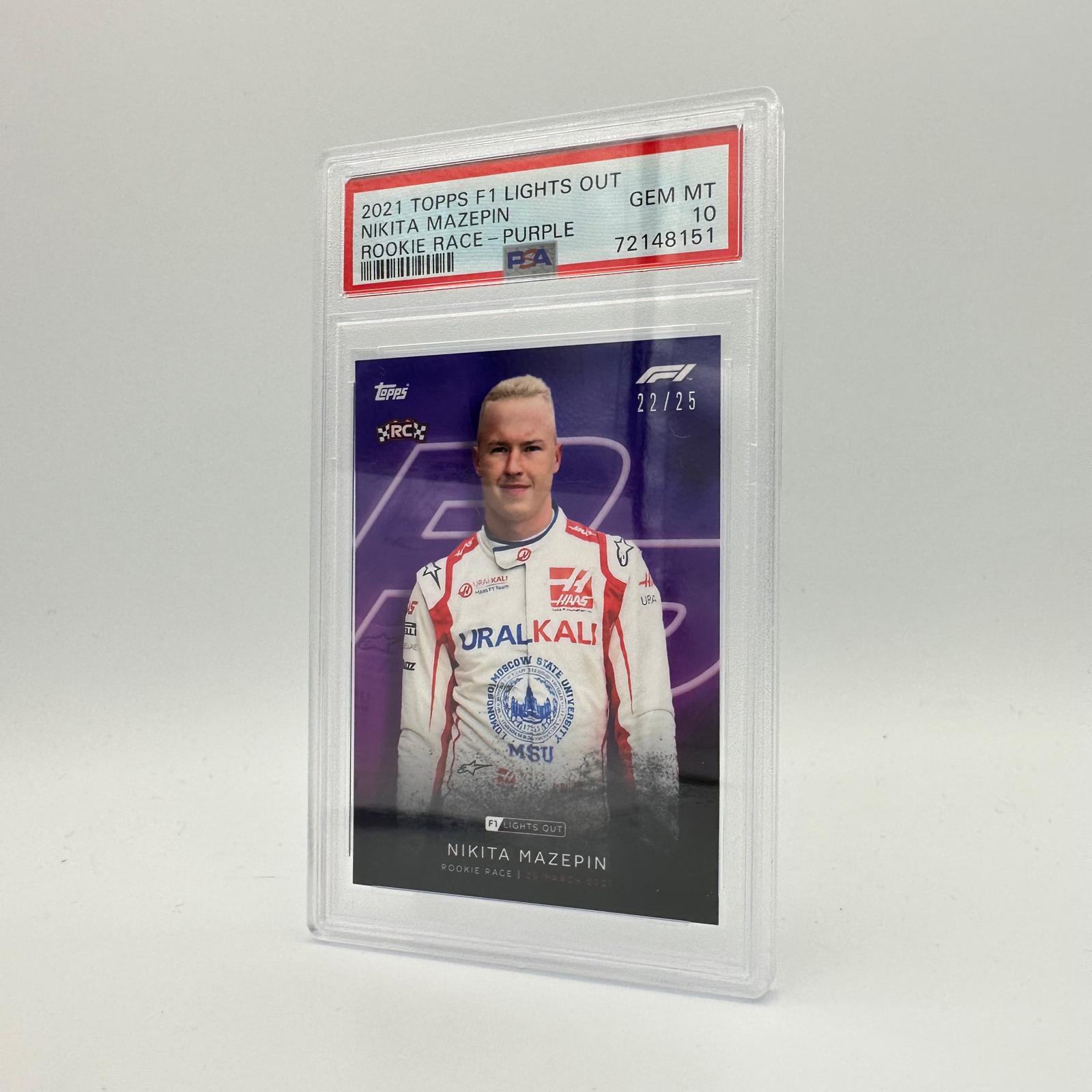 PSA 10 22/25 Nikita Mazepin Rookie Race Purple Parallel - Rare Collectible Trading Card for F1 Racing Fans & Sports Memorabilia Enthusiasts