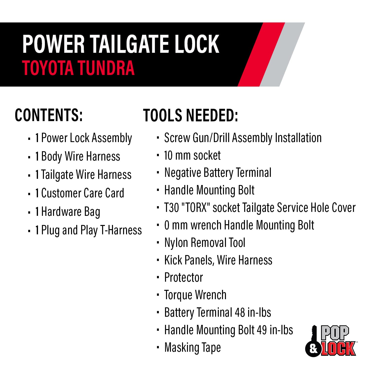 POP & Lock - Heavy Duty Power Tailgate Lock for Toyota Tundra | Plug & Play T-Harness Installation | Secure Your Truck Bed for Camping & Work Sites