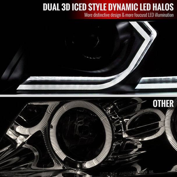 Spec D Tuning LED Headlights for 2006-2011 BMW E90 3 Series Sedan - 3D Iced Dual Projector Headlamps with Matte Black Housing & Clear Lens - Upgrade for Night Driving & Custom Styling