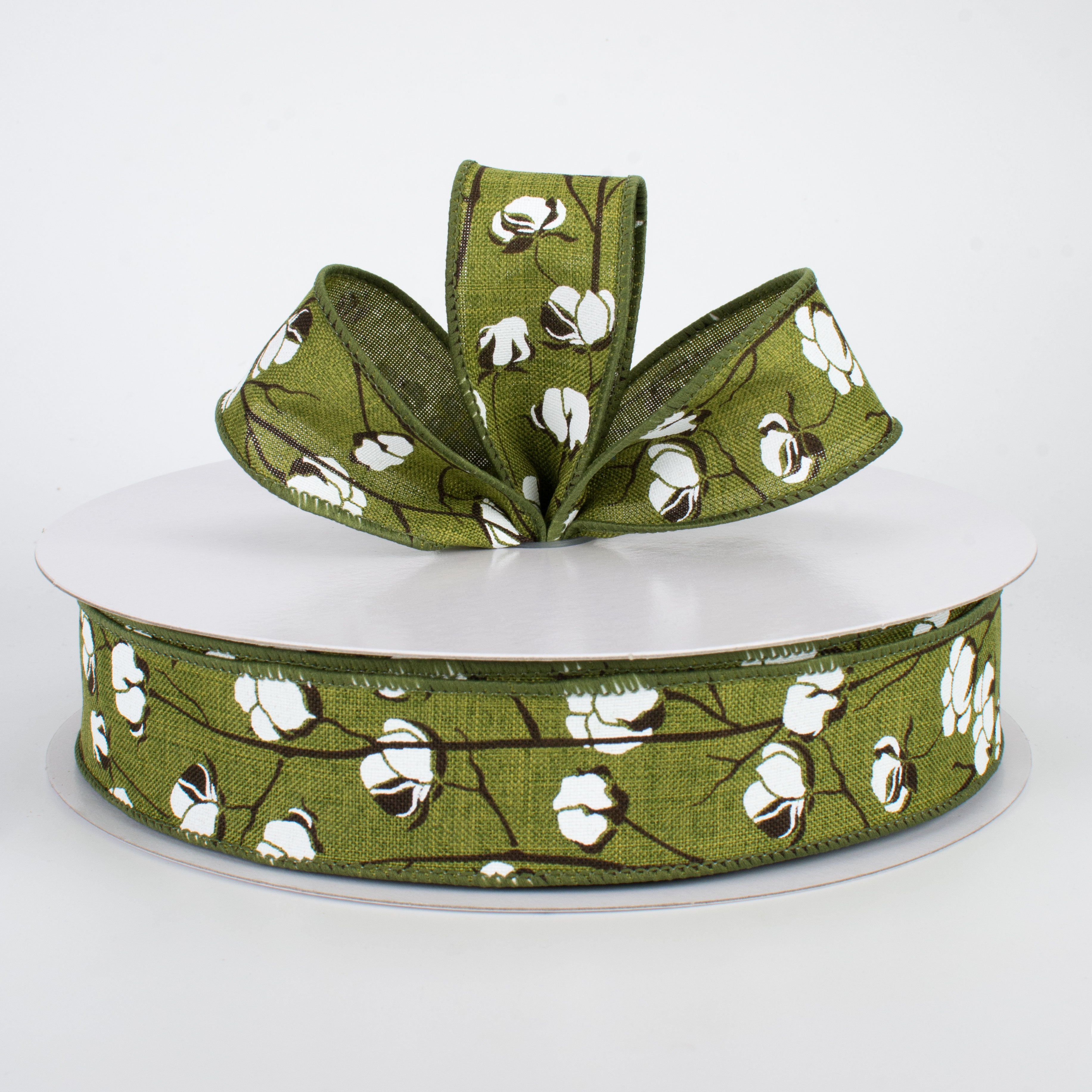 1.5 Inch Cotton Boll Ribbon - Moss Green (50 Yards) for Gift Wrapping, DIY Crafts, and Home Decor
