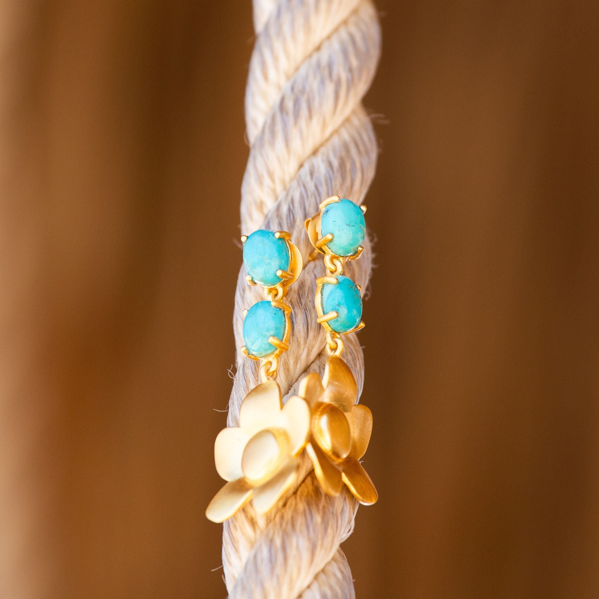 Turquoise Beachside Bloom Drop Earrings - Handmade Boho Jewelry for Women, Perfect for Summer Vacations & Beach Weddings