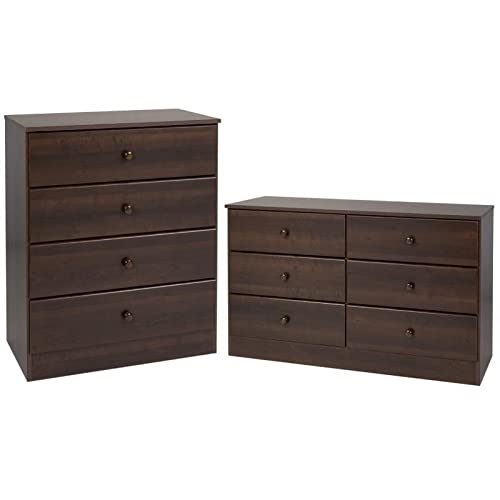 Home Square 2-Piece Bedroom Set with 6-Drawer Double Dresser & 4-Drawer Chest in Espresso Finish - Perfect for Master Bedroom, Guest Room or Dorm Organization