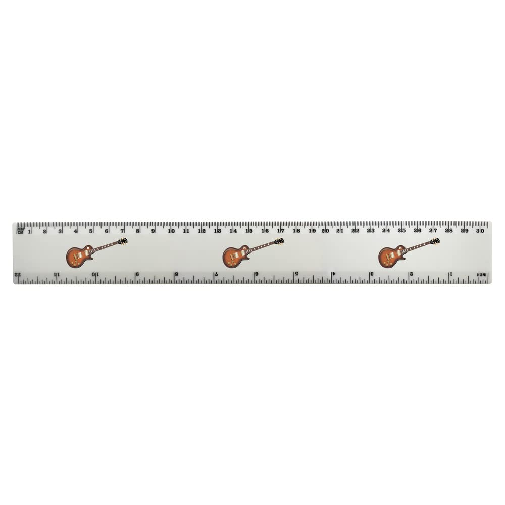 Azeeda Sunburst Electric Guitar 12 Inch (30cm) White Plastic Ruler with Measurement Markings - Perfect for School, Office, Art & Craft Projects (RL00068540)