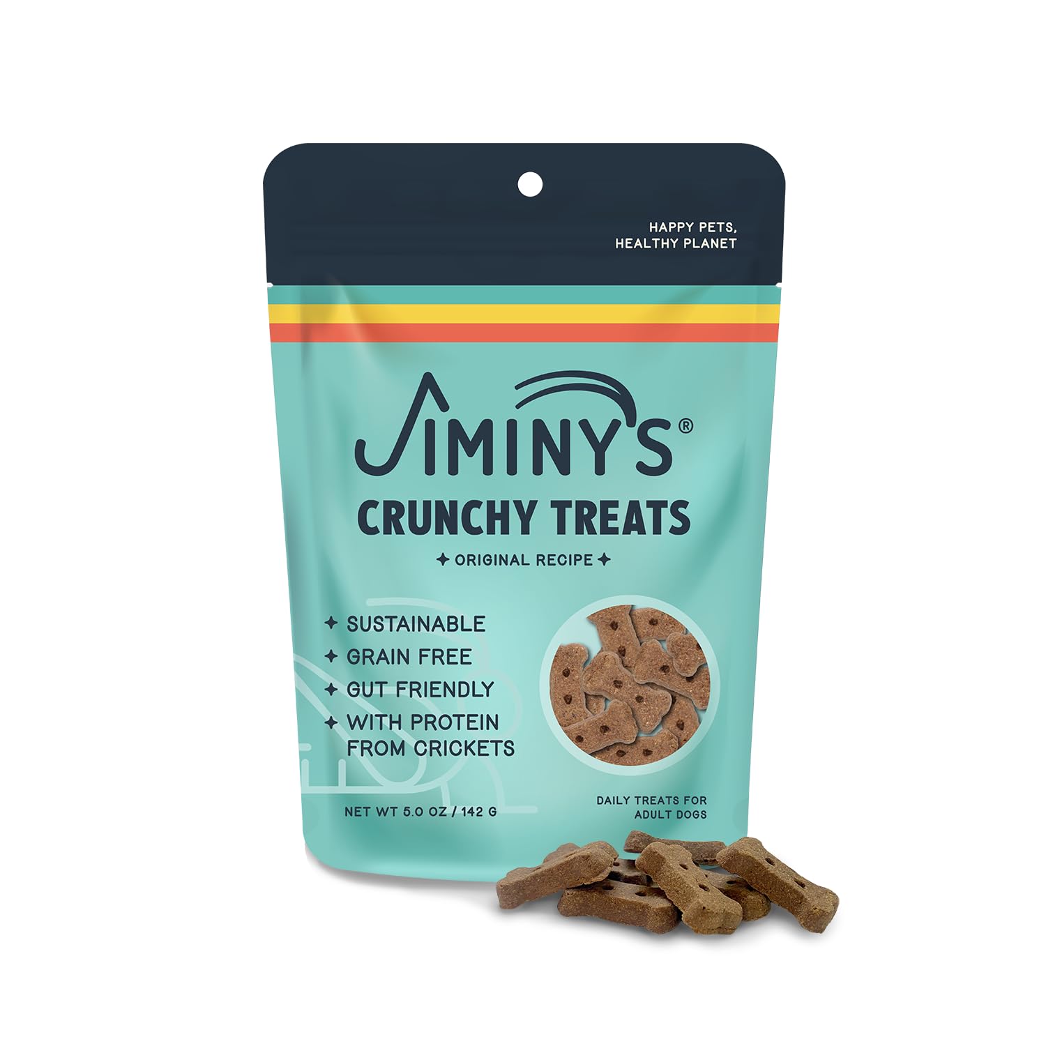 Jiminy's Crunchy Original Peanut Butter & Pumpkin Dog Treats - Hypoallergenic, Prebiotic, Tummy Friendly, Low Calorie, Cricket Protein Snacks for Dogs - Sustainable & Healthy 5oz Pack - Perfect for Training, Rewards & Sensitive Stomachs