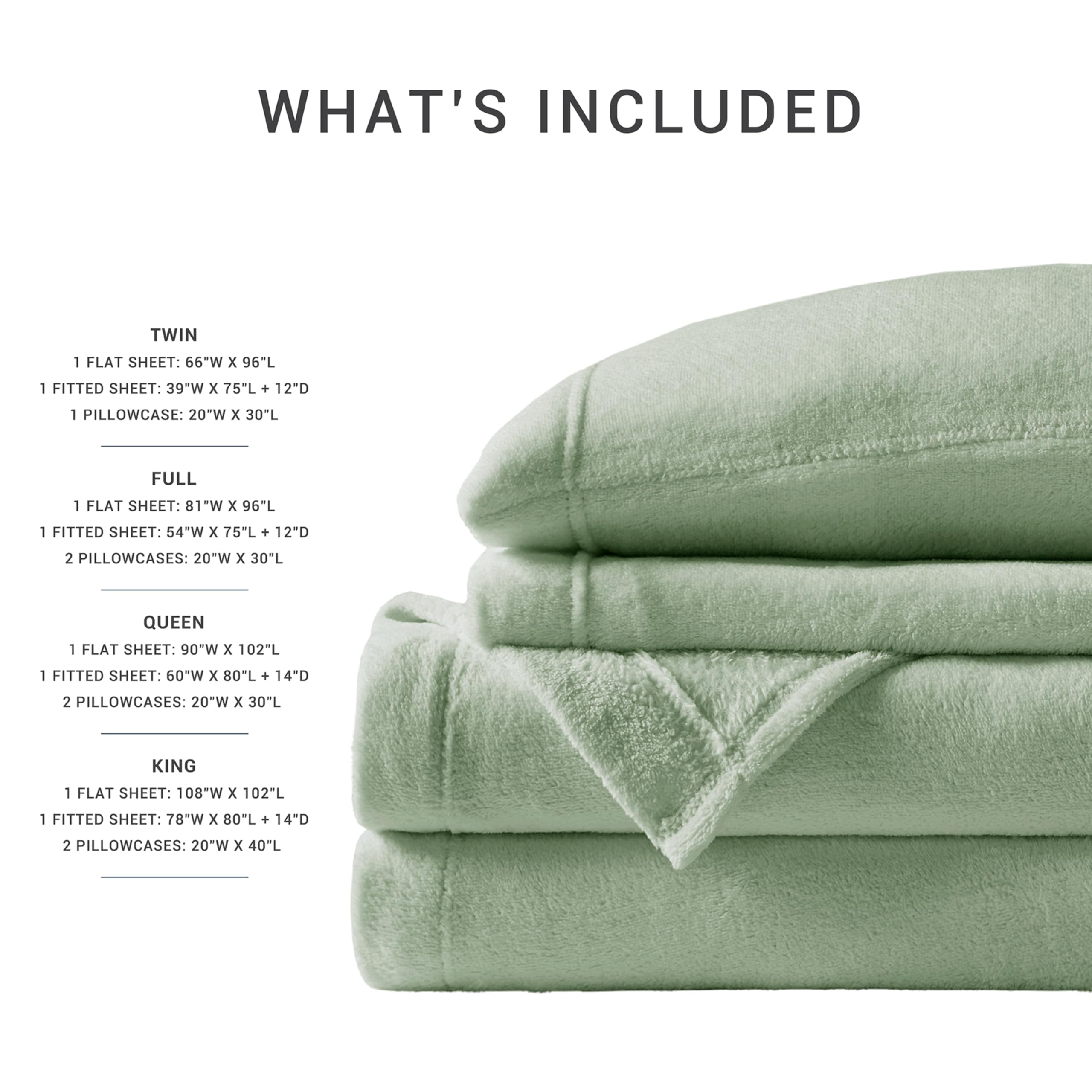 True North by Sleep Philosophy 4-Piece Queen Sheet Set - Soft & Warm Plush Bedding, Solid Green, Fits 16