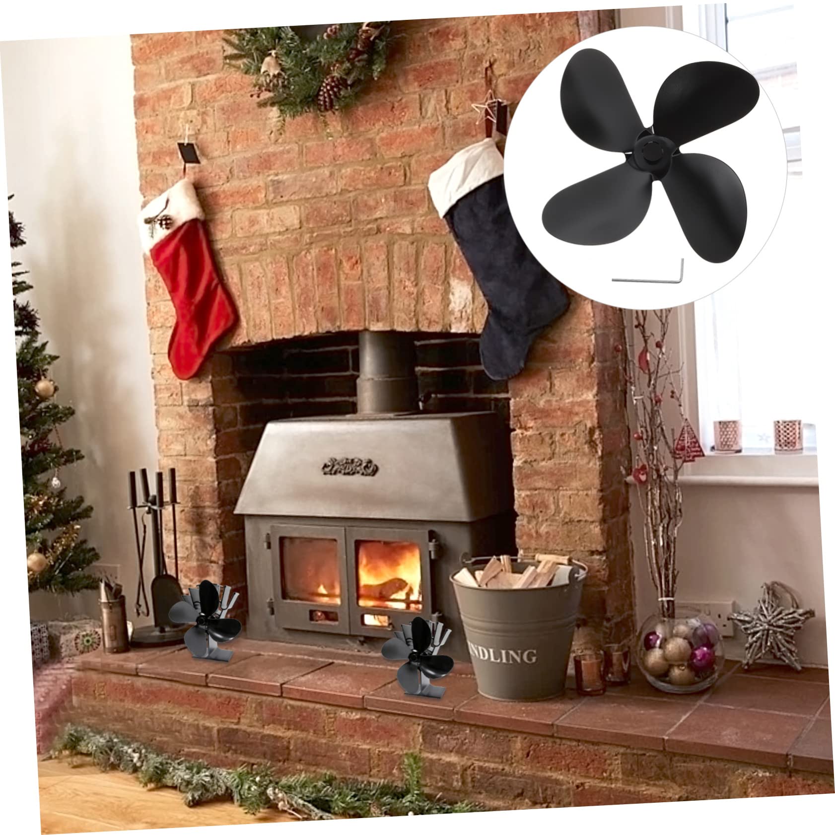 PRETYZOOM 2-Piece Fireplace Fan Blades Replacement Parts - Outdoor Ceiling Fan Accessories for Christmas Fireplace Decor, Patio, and Indoor Use