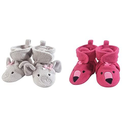 Hudson Baby Fleece Booties 2-Pack - Pink Elephant 0-6M for Newborn Comfort