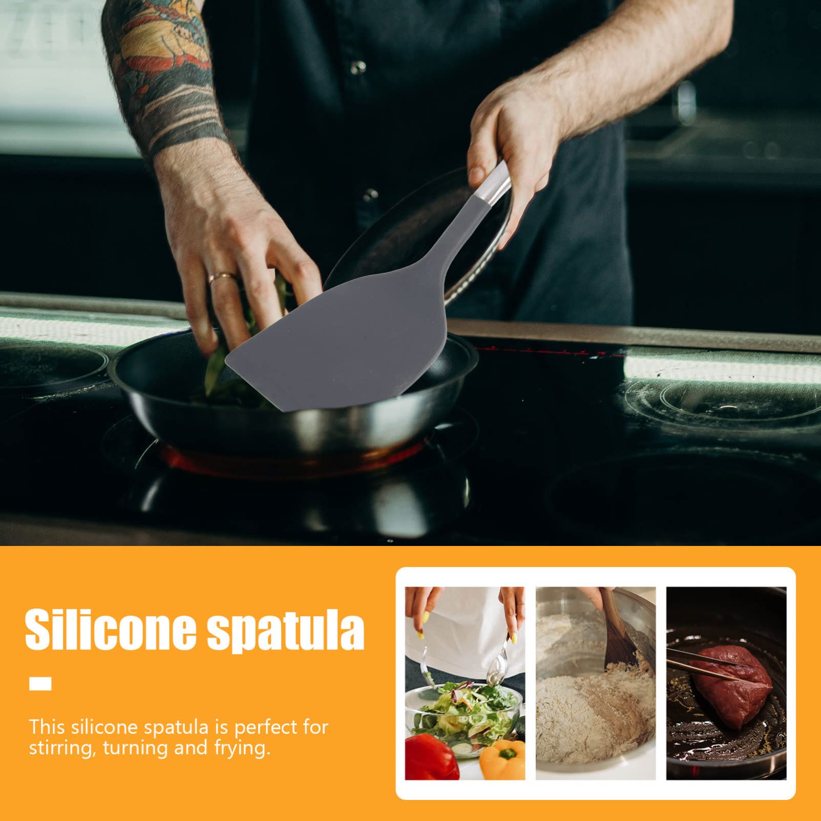 2-Pack Silicone Spatula Set with Stainless Steel Handle - Heat-Resistant Kitchen Utensil for Cooking, Frying, Baking - Perfect for Non-Stick Pans, Woks & Everyday Kitchen Use