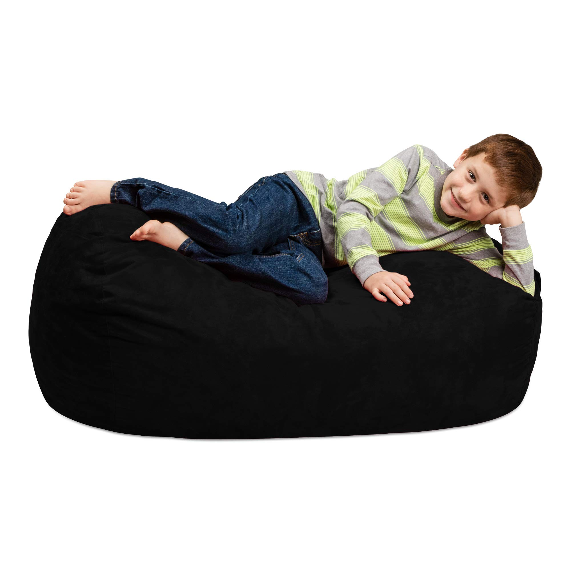 Chill Sack Kids Memory Foam Bean Bag Chair - Ultra Soft Lounge Chair for Boys & Girls - Perfect for Bedroom, Playroom & Game Room - Black