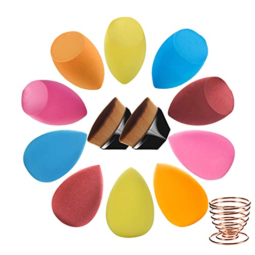 BEAHOT 2-Pack Kabuki Hexagon Foundation Makeup Brushes & 10-Piece Beauty Sponge Blender Set - Professional Liquid Foundation Blending Kit with Sponge Holder (Black) - Perfect for Flawless Makeup Application and Airbrush Finish