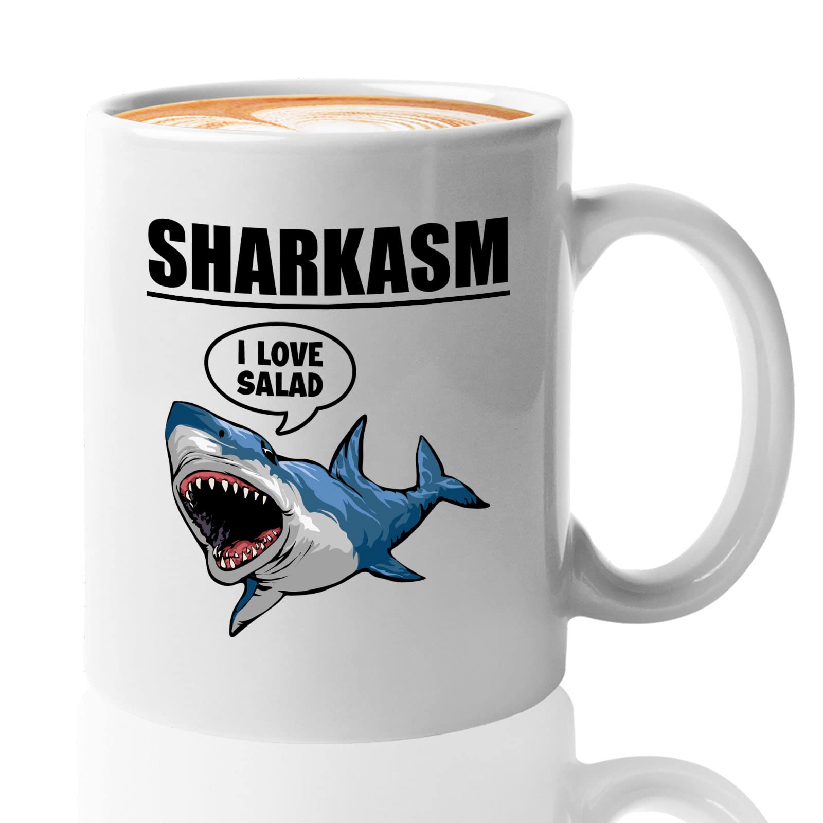 Bubble Hugs Sarcastic Coffee Mug 11oz White - Shark Pun Humor 'I Love Salad' Funny Office Gift for Shark Lovers, Vegan Friends & Coworkers - Perfect for Office Pranks, Secret Santa & Coffee Break Laughs