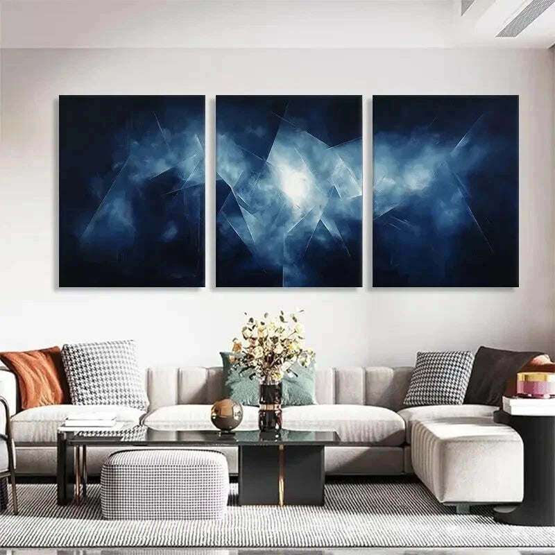 3-Piece Abstract Blue Geometric & Light Effects Wall Art Set - Framed Canvas 40x60cm (16x24in) - High Quality Print - 100% Australian Made - Ready to Hang - Perfect for Living Room, Bedroom & Office Decor