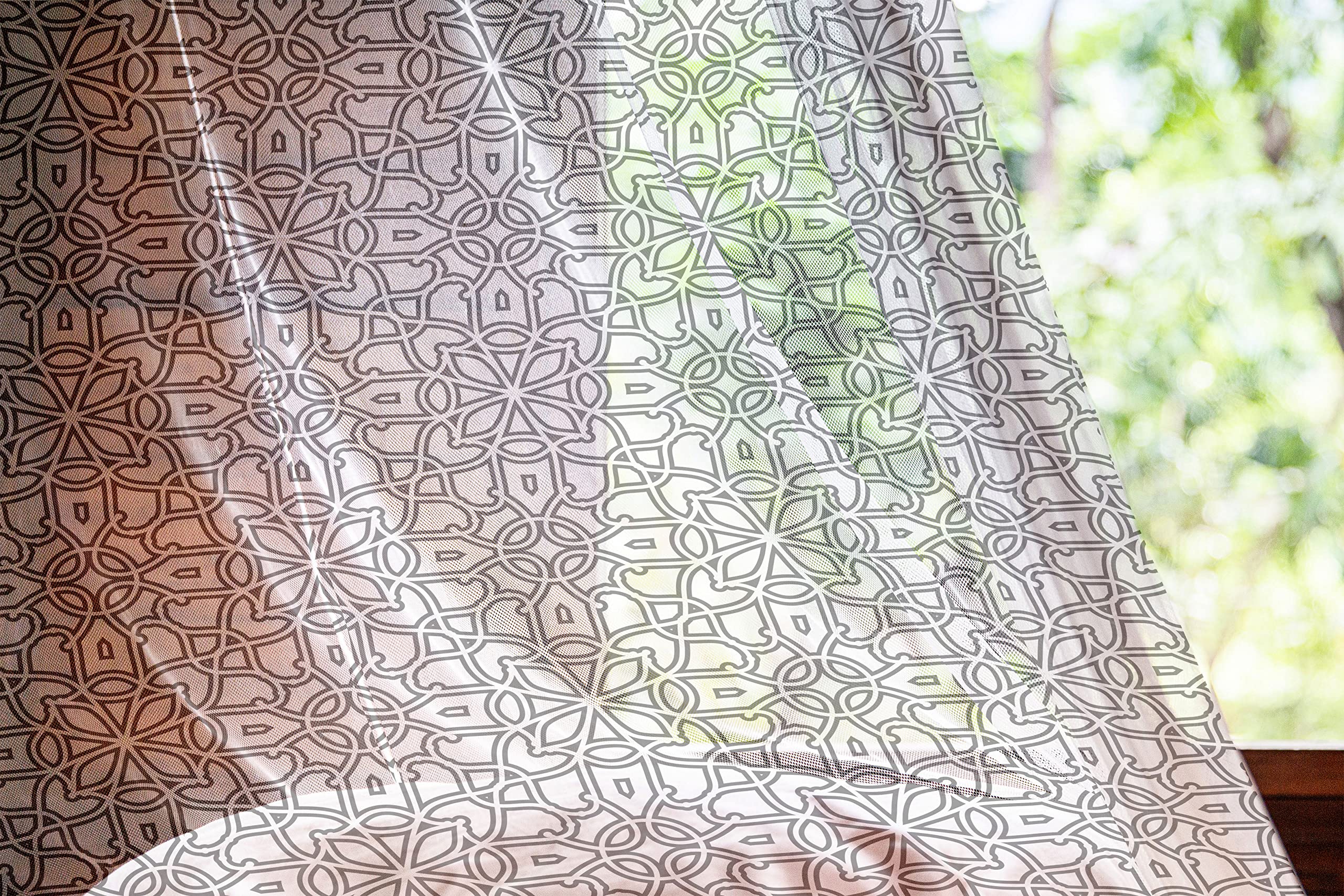 Ambesonne Ethnic Tulle Curtains with Rod Pocket - Vintage Boho Lace Pattern Sheer Drapes for Living Room & Bedroom (108
