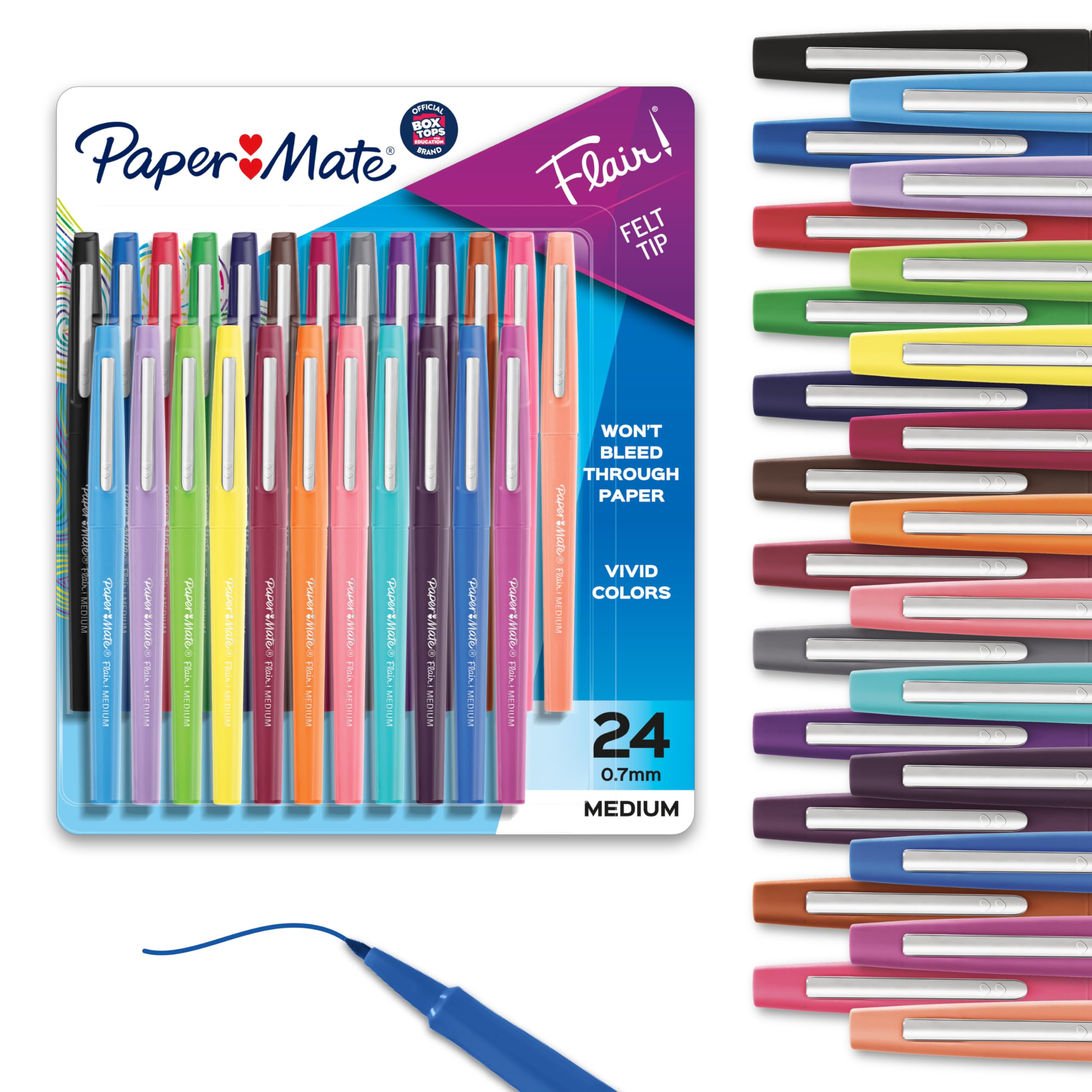 Paper Mate Felt Tip Pens - Flair Medium Point Marker Pens, 24-Count Assorted Colors for Writing, Journaling, Note Taking & Art Projects