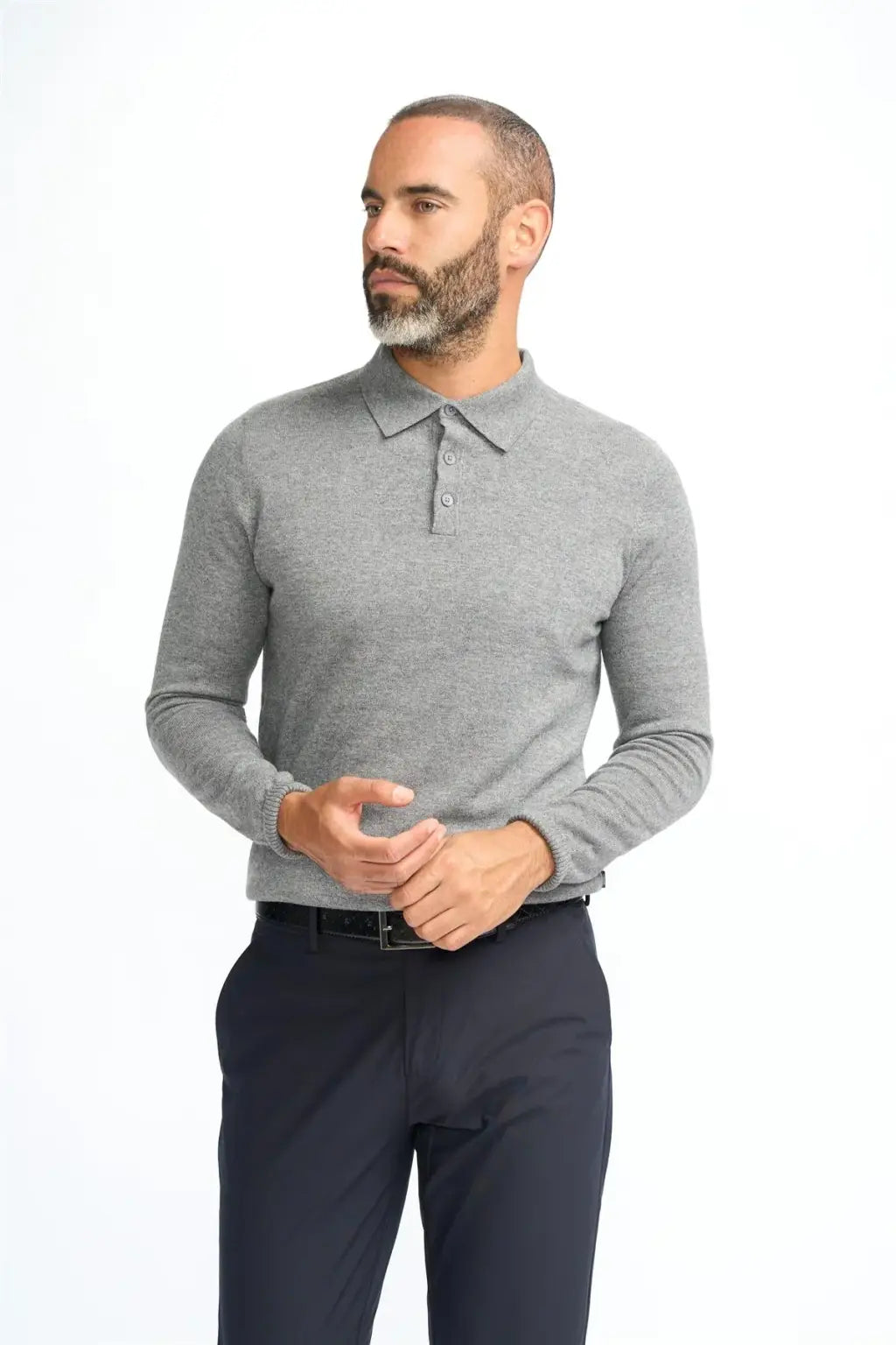 Cavani Men's Boom Plain Long Sleeve Polo Shirt - Comfortable Casual Slim Fit Button Down Collar Top for Work, Golf & Everyday Wear