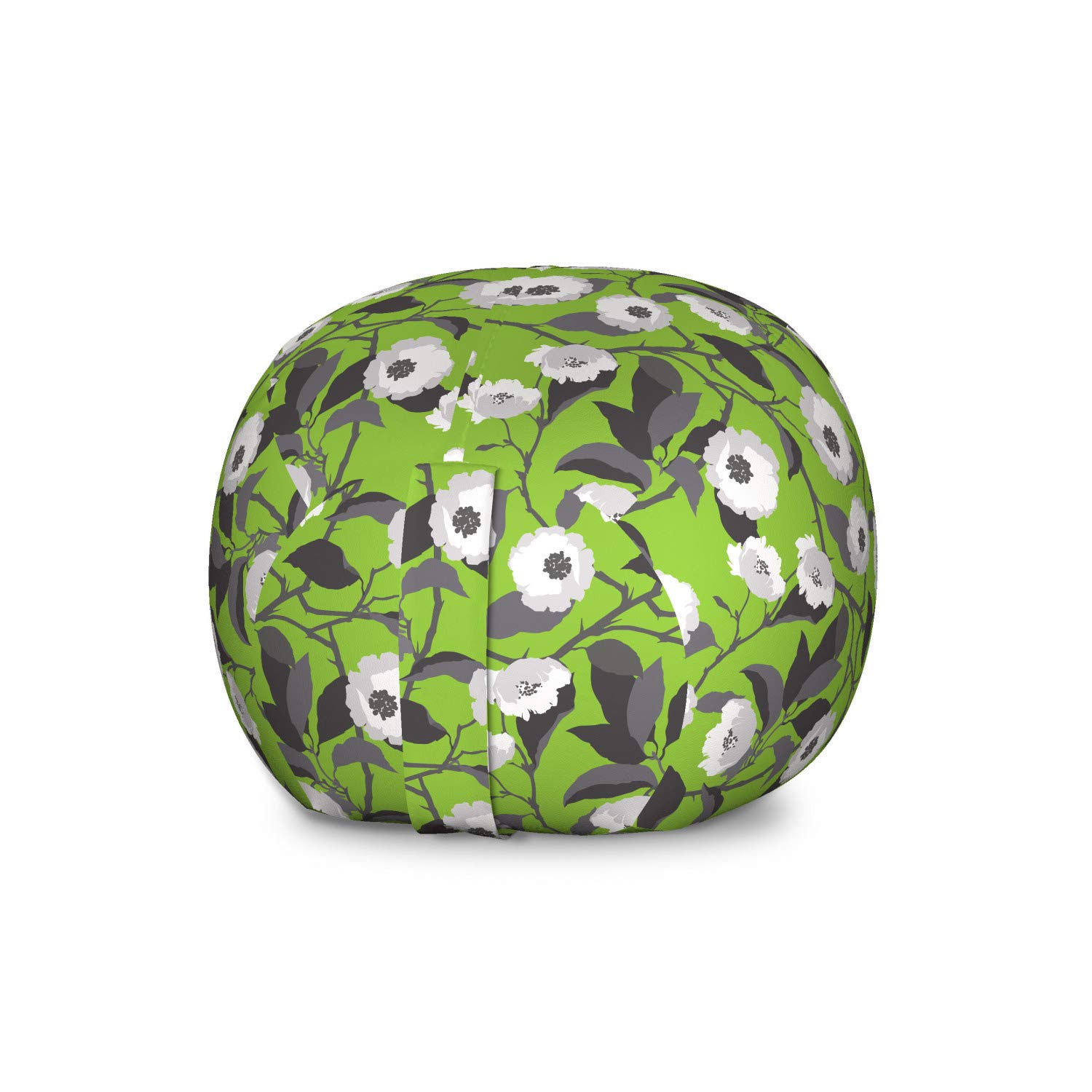 Ambesonne Floral Storage Toy Bag Chair - Large Washable Stuffed Animal Organizer with Digitally Printed Big Leaf Flower Design in Lime Green & Multicolor - Perfect for Kids' Room, Nursery, Playroom & Home Organization