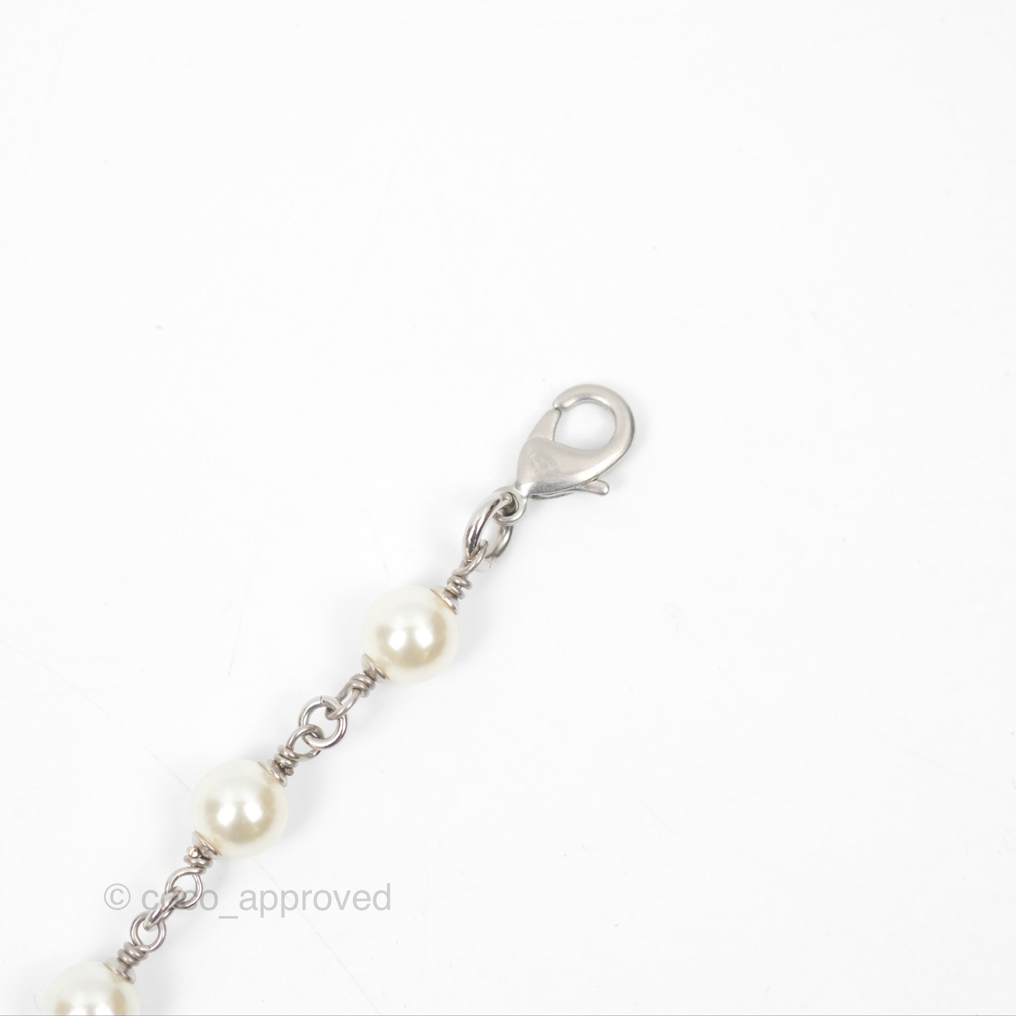 Chanel CC Crystal Pearl Long Necklace Silver Tone 23V - Elegant Statement Jewelry for Women, Perfect for Parties, Weddings & Special Occasions