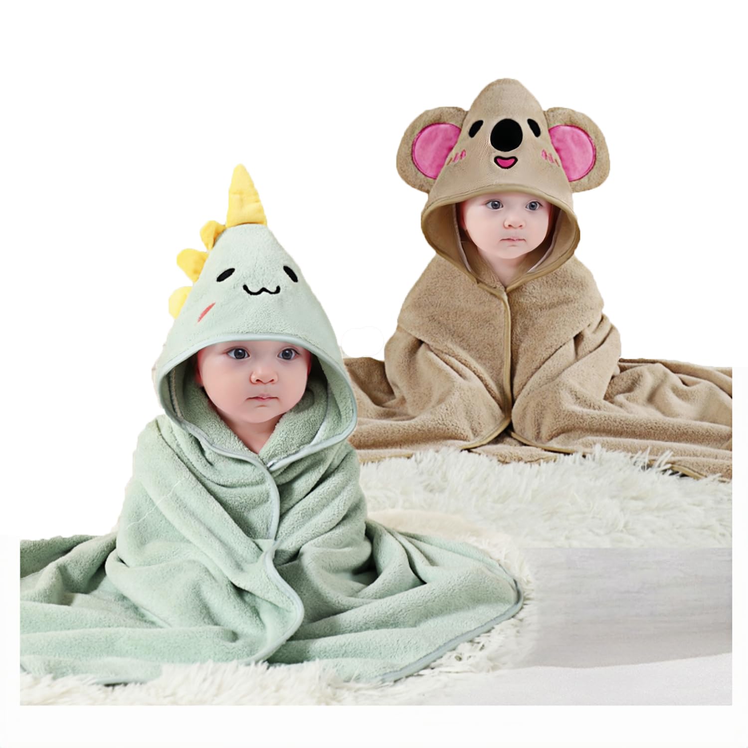 2Pcs Organic Baby Hooded Towels 31x31 Inches - Soft Toddler Bath Towels for Newborns & Kids 1-3 Years | Perfect for Bath Time, Swimming & Spa Days