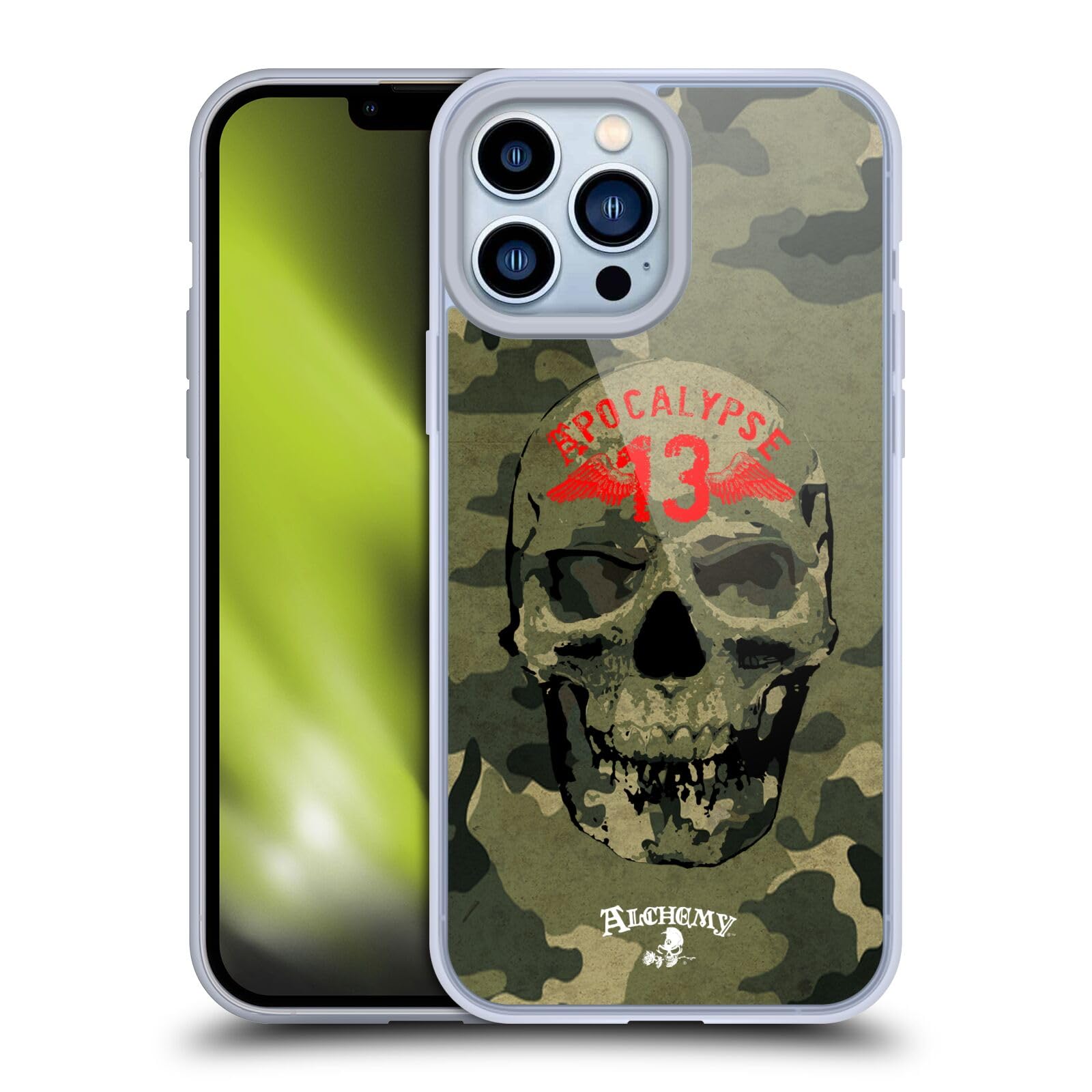 Alchemy Gothic Camo Skull Soft Gel Case for iPhone 13 Pro Max - Officially Licensed Head Case Designs | Gothic Style Protective Phone Cover for Daily Use & Halloween