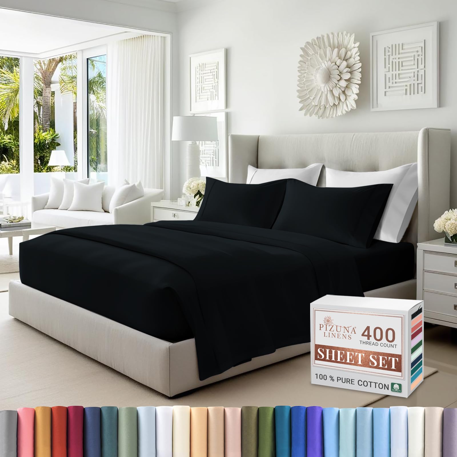 Premium 100% Cotton Queen Size Sheets - 400 Thread Count Long Staple Sateen Weave with 15