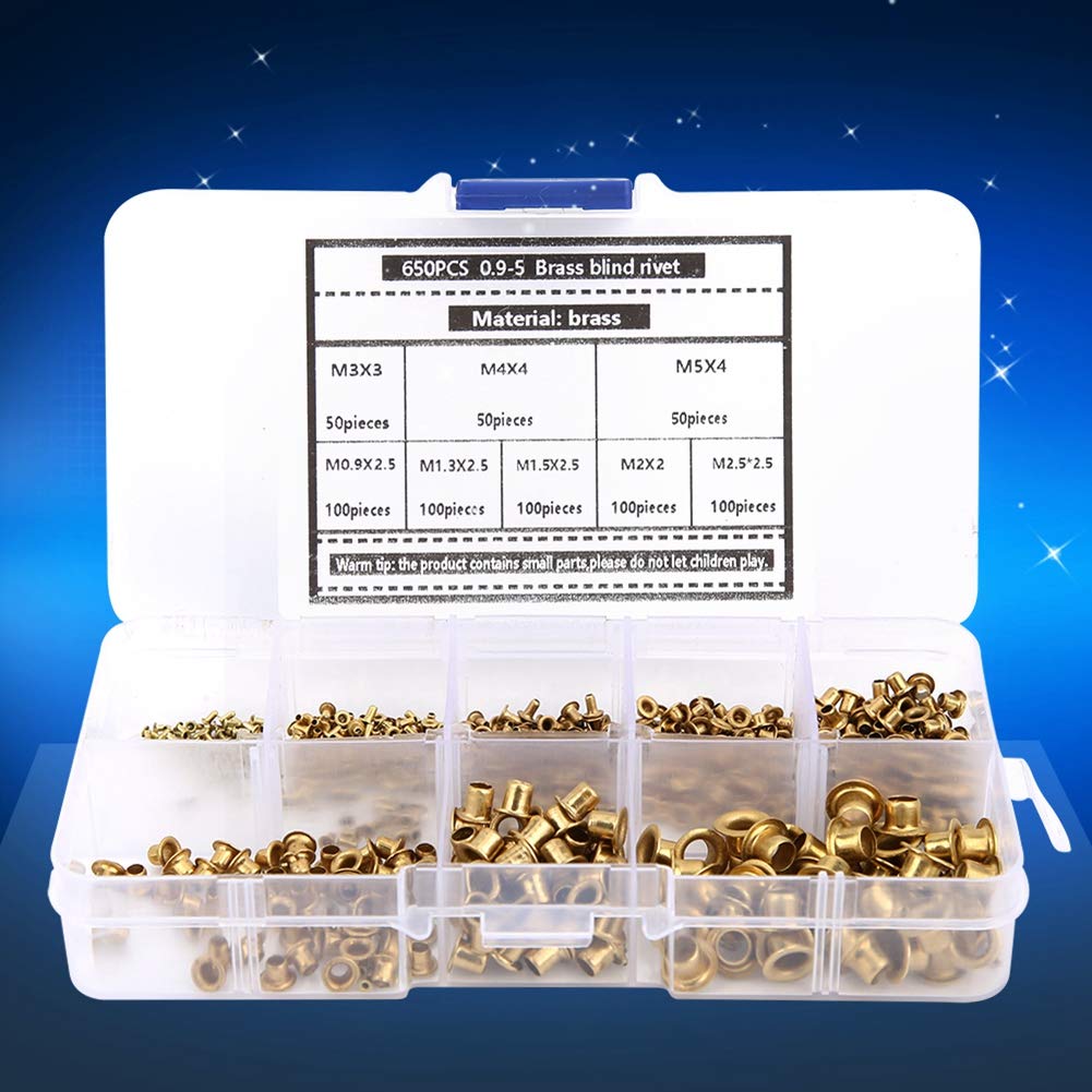 650Pcs Brass Eyelets Hollow Metal Rivets Kit - Soft Wire Hardware Accessories for DIY Crafts, Leatherworking, and Clothing Repair - Blind Rivets for Secure Fastening