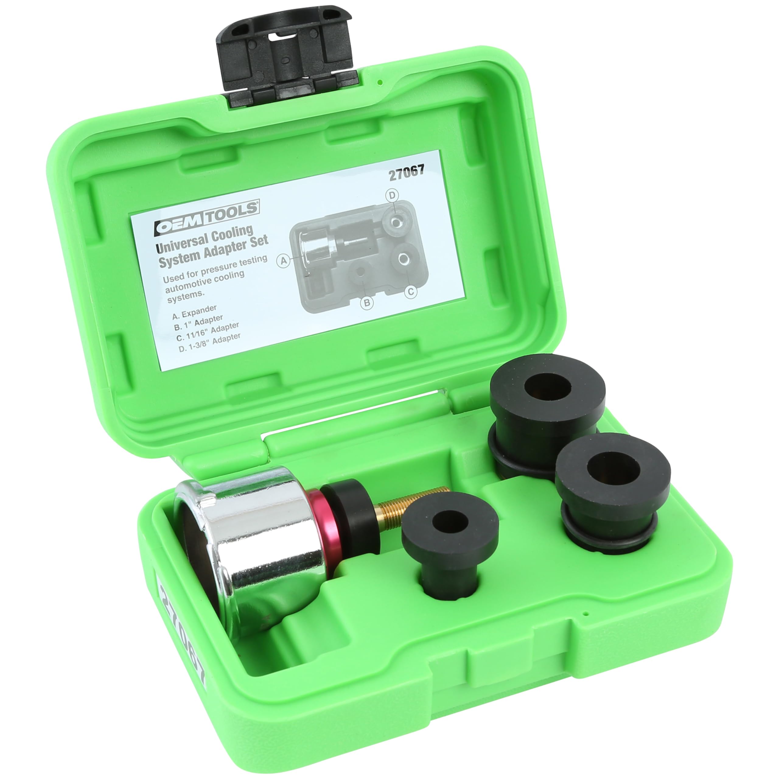 OEMTOOLS 27067 Universal Cooling System Adapter Set - Compatible with Auto Coolant Pressure Tester for Most Vehicles, Fits Plastic Reservoirs | Perfect for Automotive Repair Shops & DIY Car Maintenance