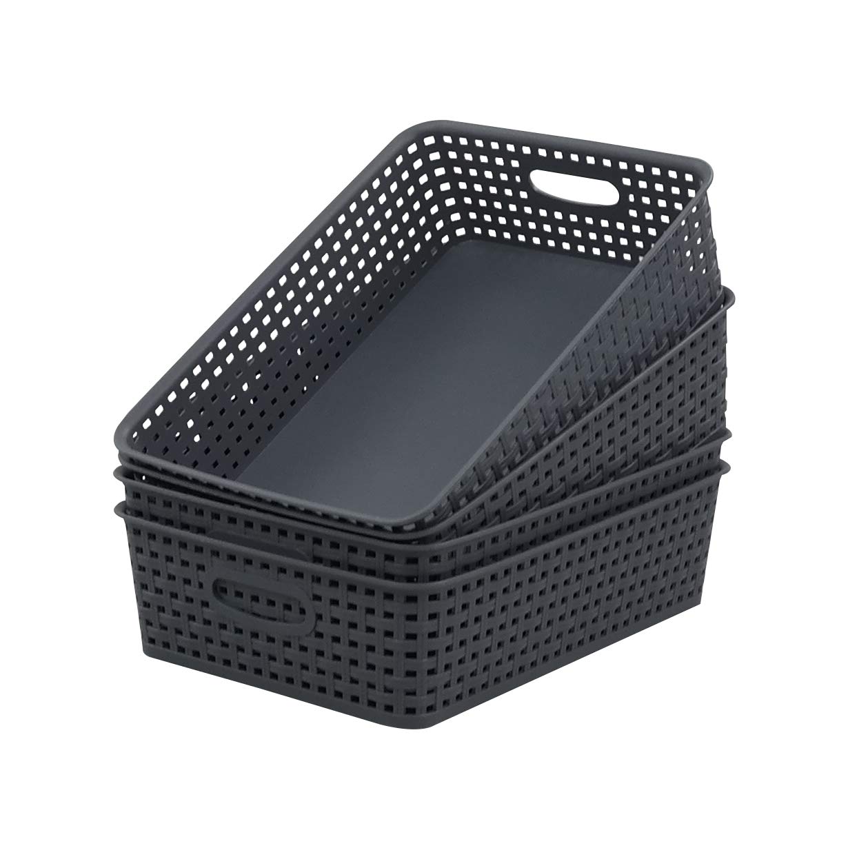 Idotry 4-Pack Plastic Paper Storage Baskets - Gray Organizer Bins for Office, Home & Classroom Organization