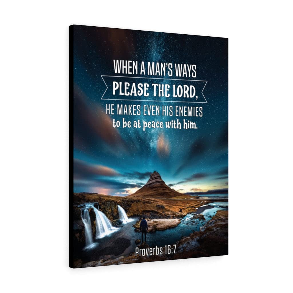 Christian Wall Art with Bible Verse Proverbs 16:7 - Scripture Print for Home Decor, Ready to Hang - Perfect for Living Room, Bedroom & Church Gifts